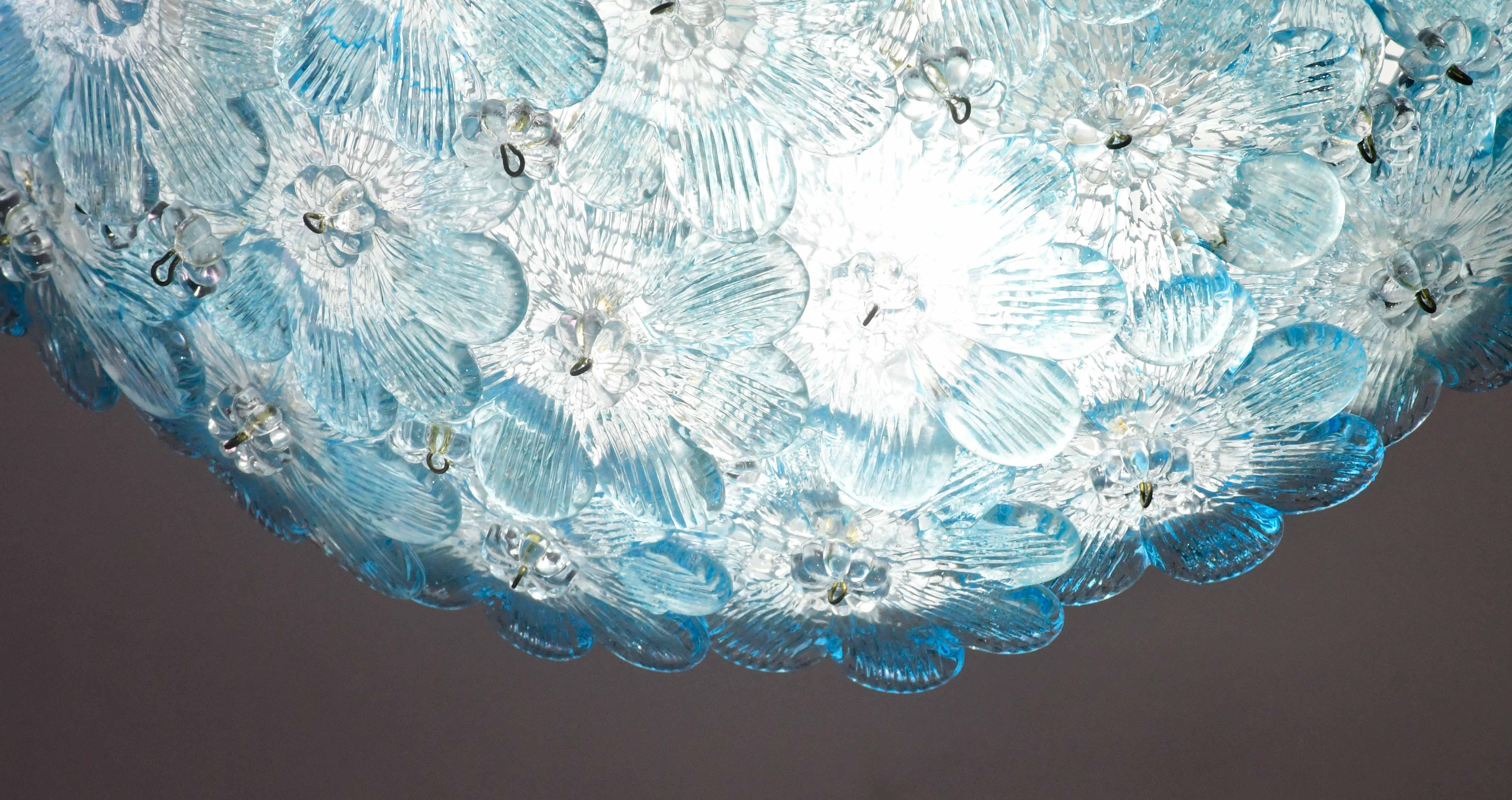 Sorprendente Lámpara de Techo de Murano Flor Blu Rubino de Seguso para Venini, Italia finales del siglo XX en venta