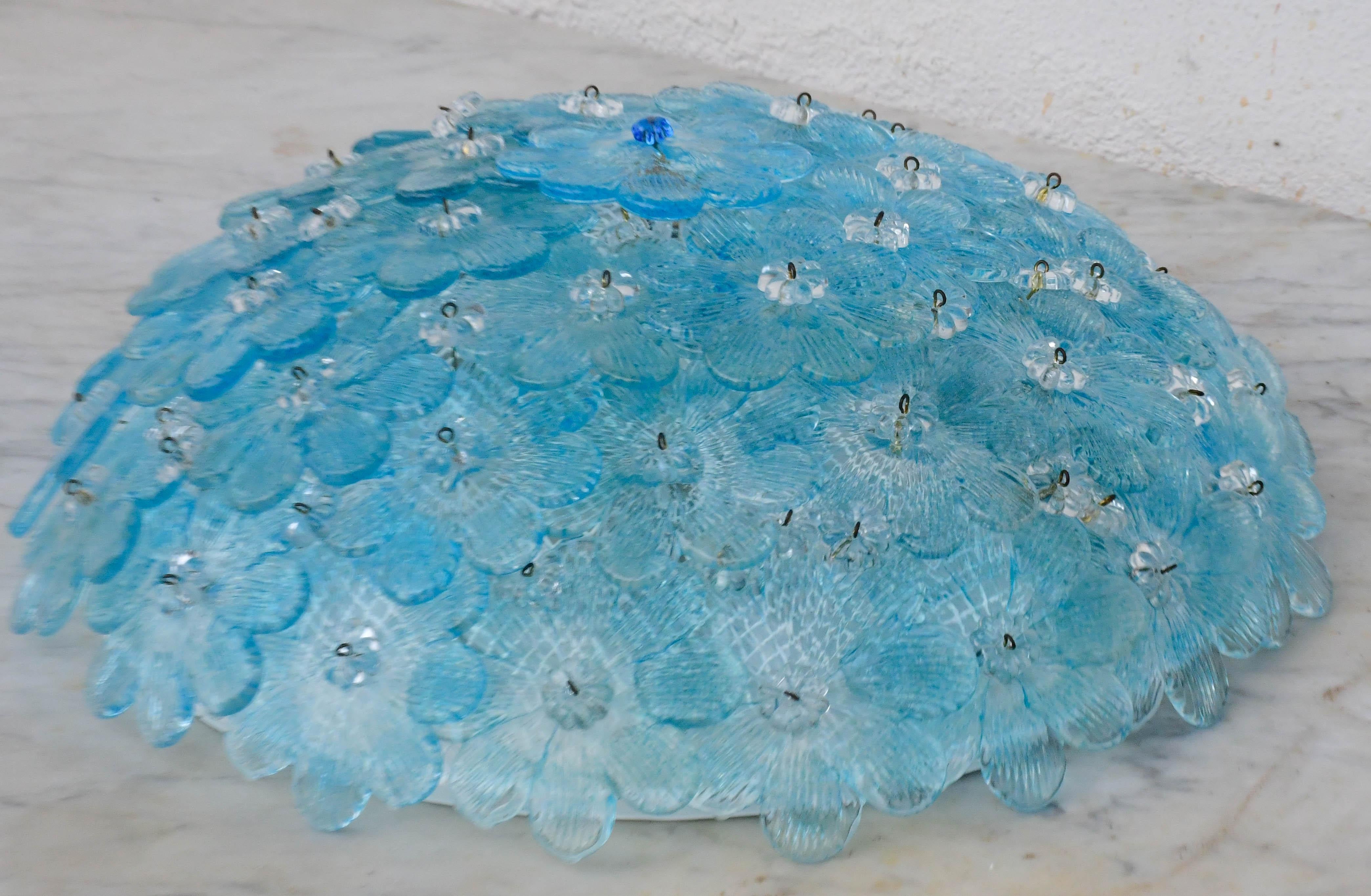 Sorprendente Lámpara de Techo de Murano Flor Blu Rubino de Seguso para Venini, Italia en venta 2