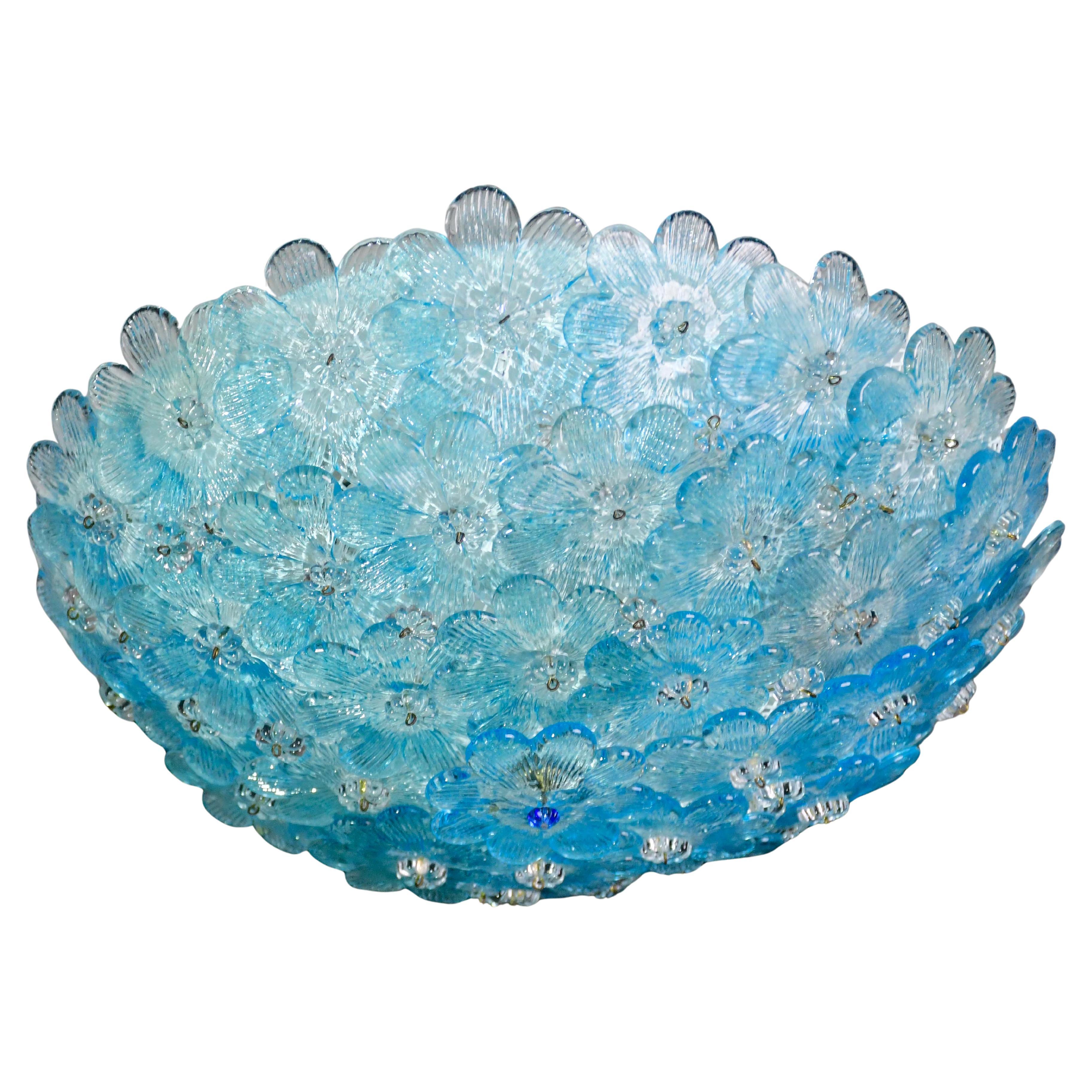 Superbe plafonnier Murano Blu Rubino Flower par Seguso pour Venini, Italie