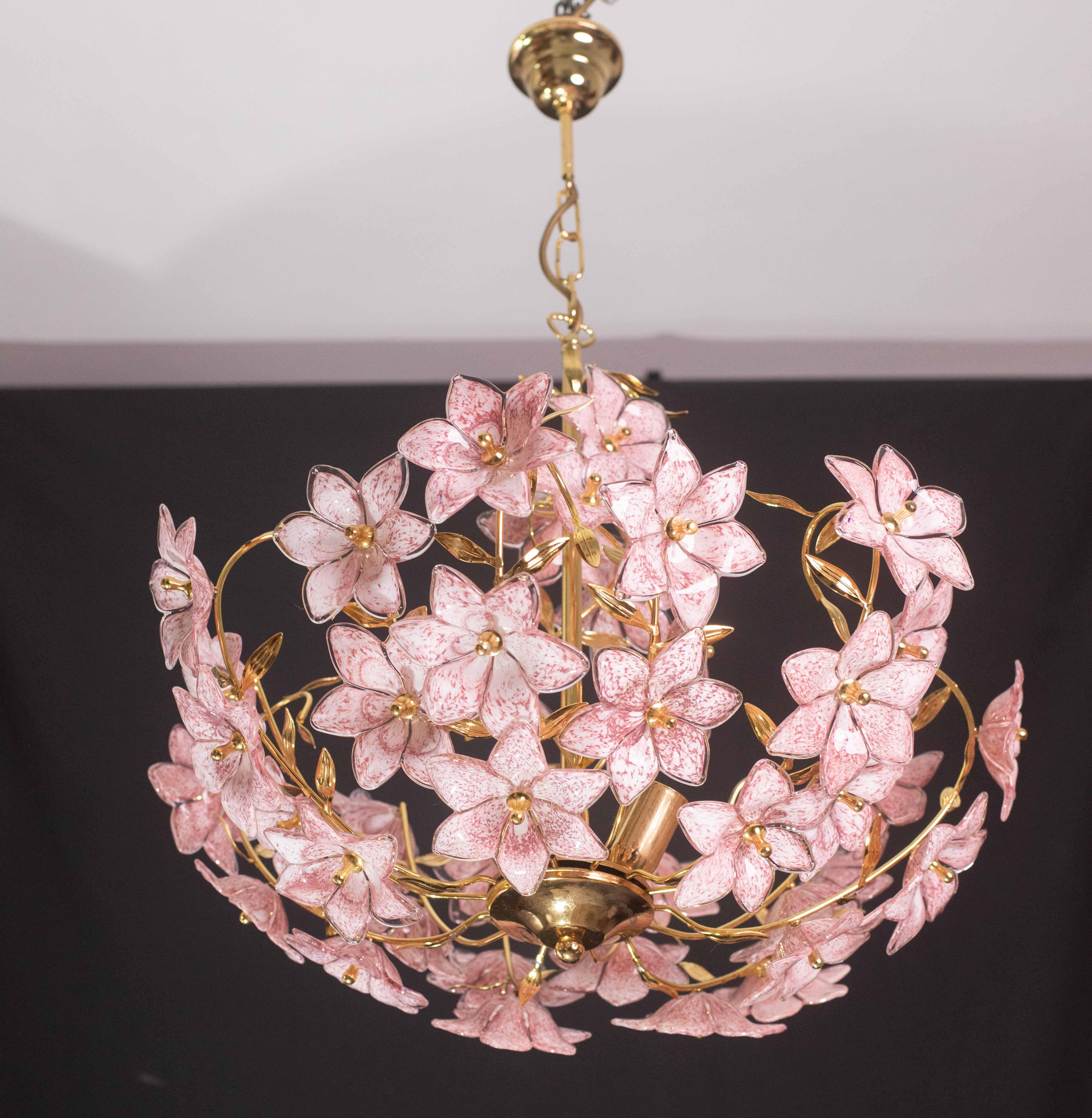 Spectacular Vintage Murano glass chandelier full of pink flowers.
The chandelier has 3 light points with E14 connection, possible to rewire for Usa.
The structure is in gold bath, good vintage condition.
The height of the chandelier is 90 cm, the