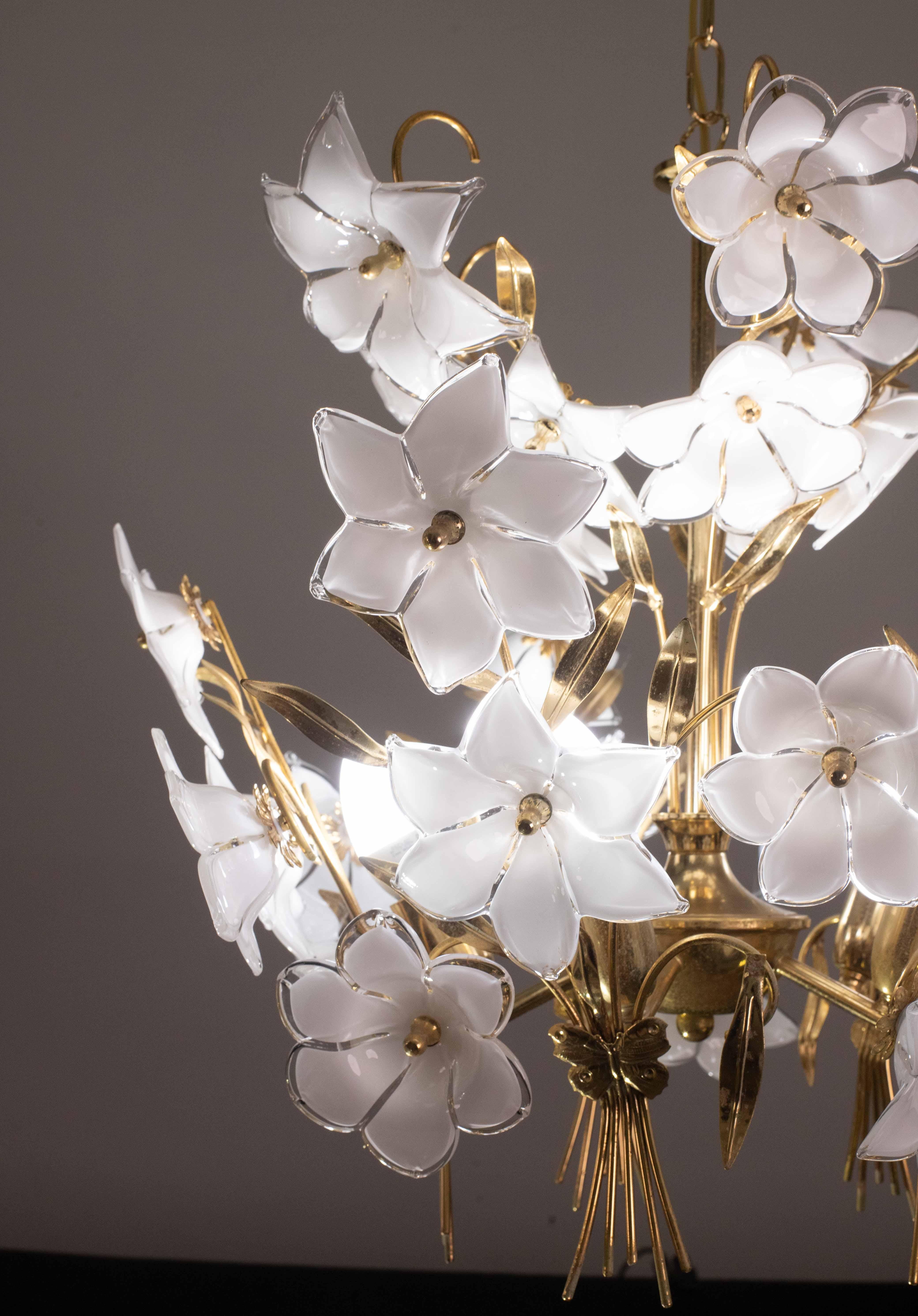 Murano Glass Amazing Murano Chandelier White Flowers, 1970 For Sale