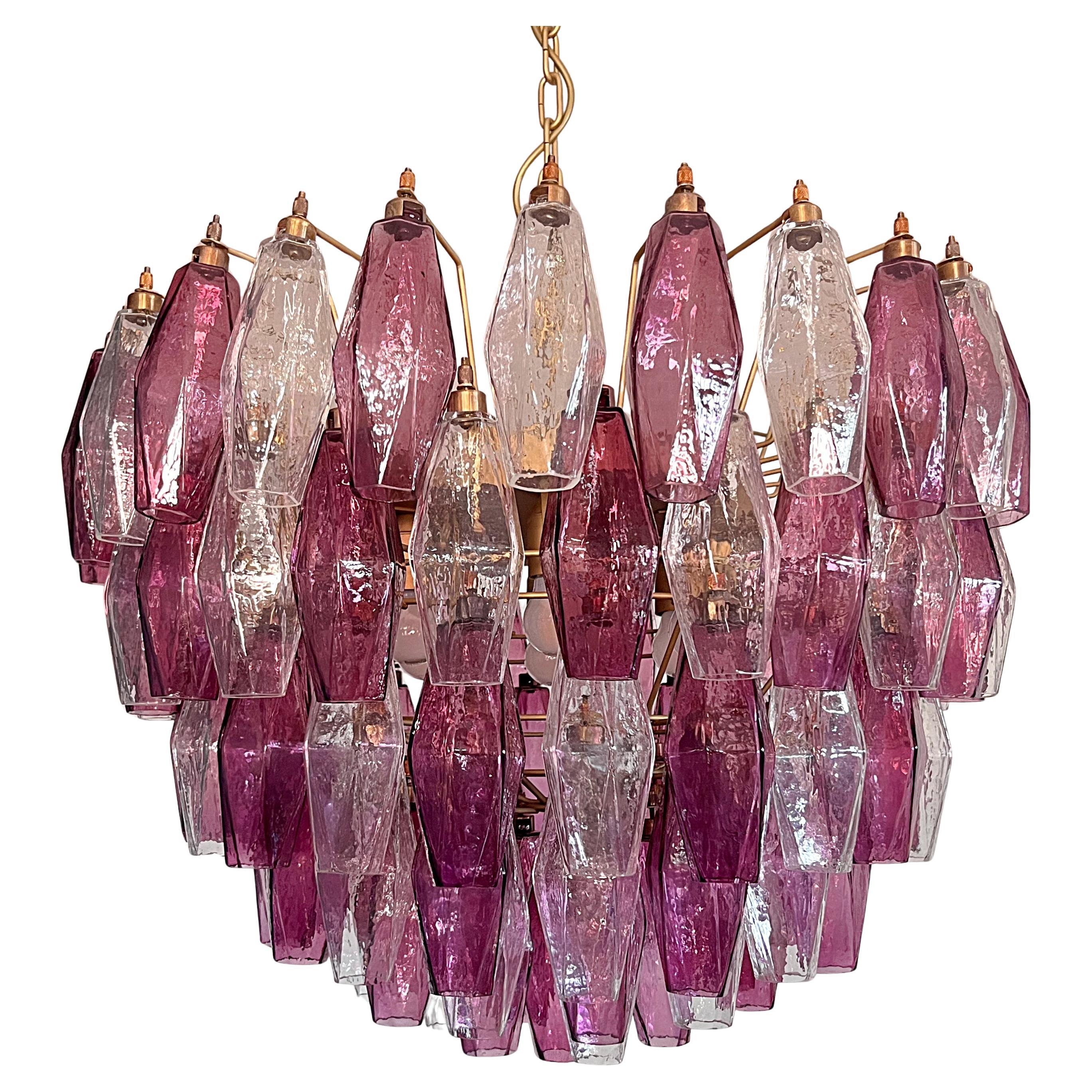 Asombroso candelabro de cristal de Murano - 111 poliedros transparentes y amatistas
