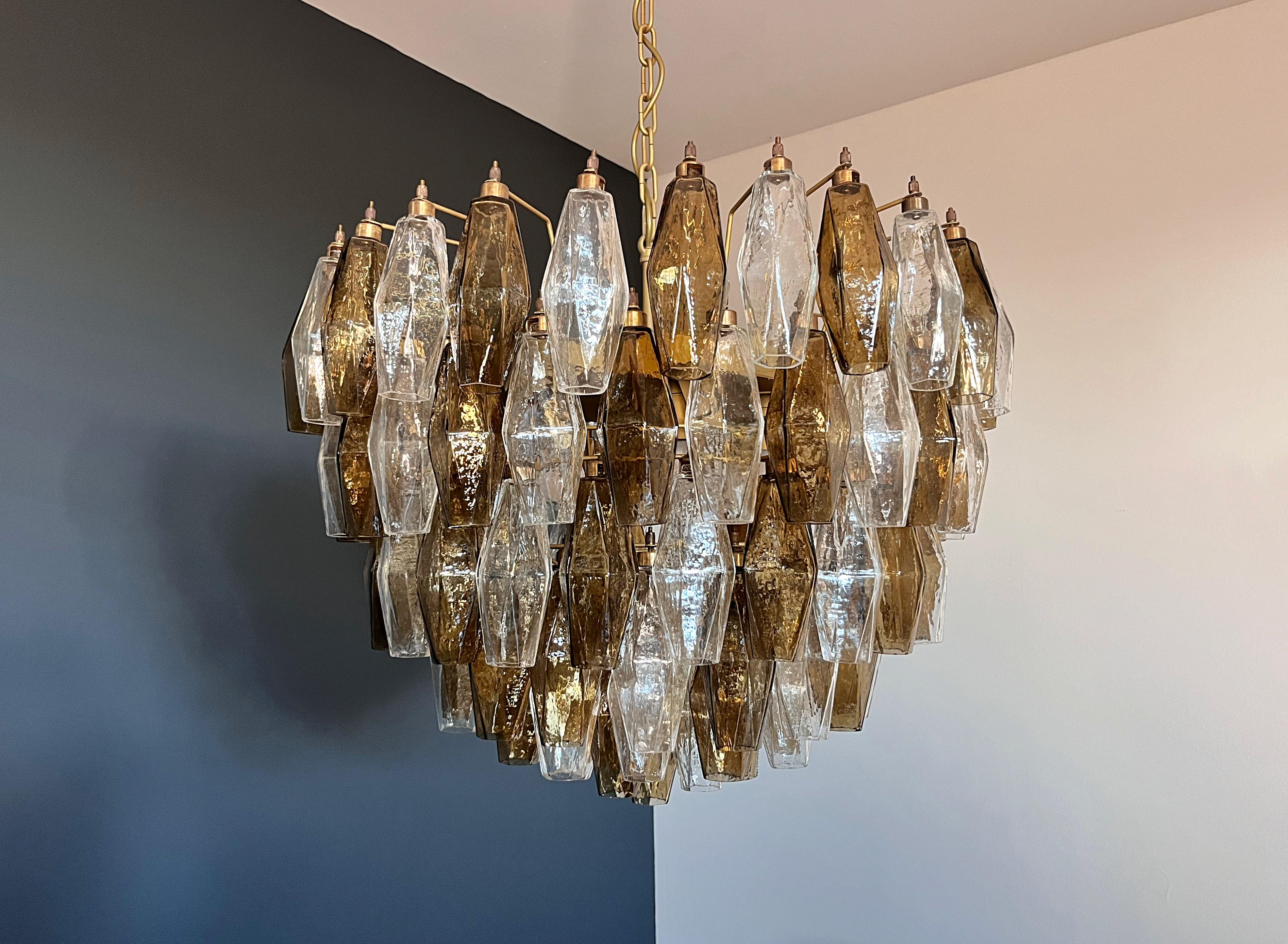 Amazing Murano glass Candelier – 111 clear and smoked poliedri in vendita 2