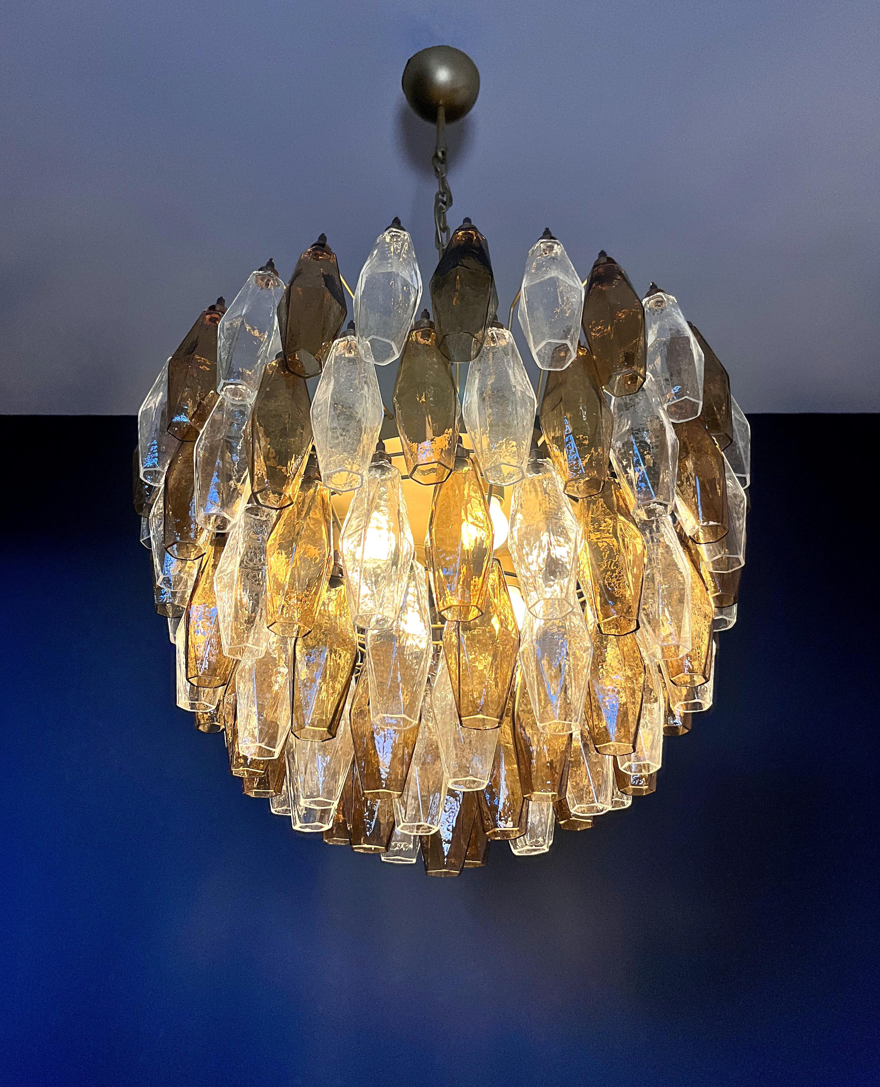 Amazing Murano glass Candelier – 111 clear and smoked poliedri in vendita 6
