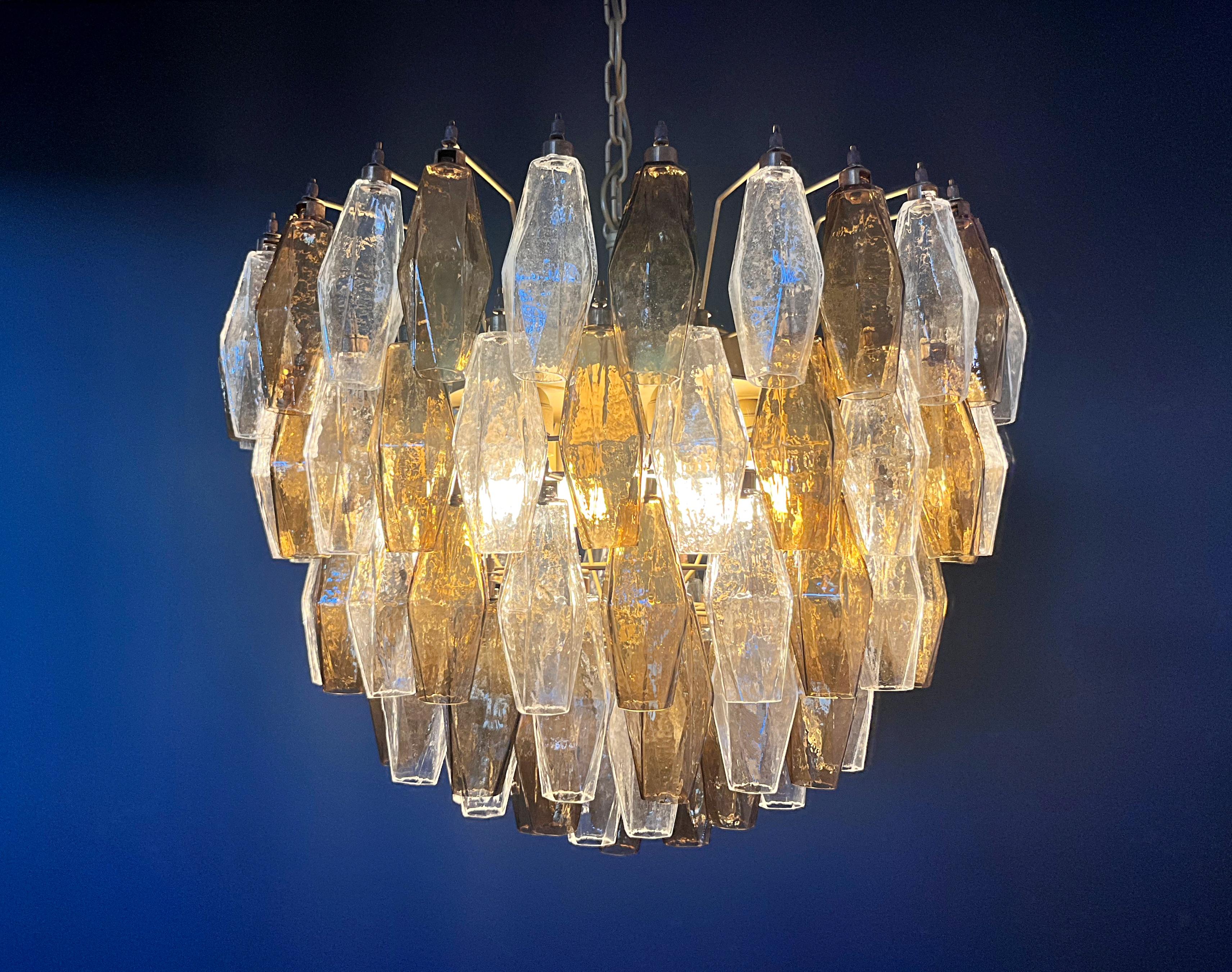 Amazing Murano glass Candelier – 111 clear and smoked poliedri in vendita 7