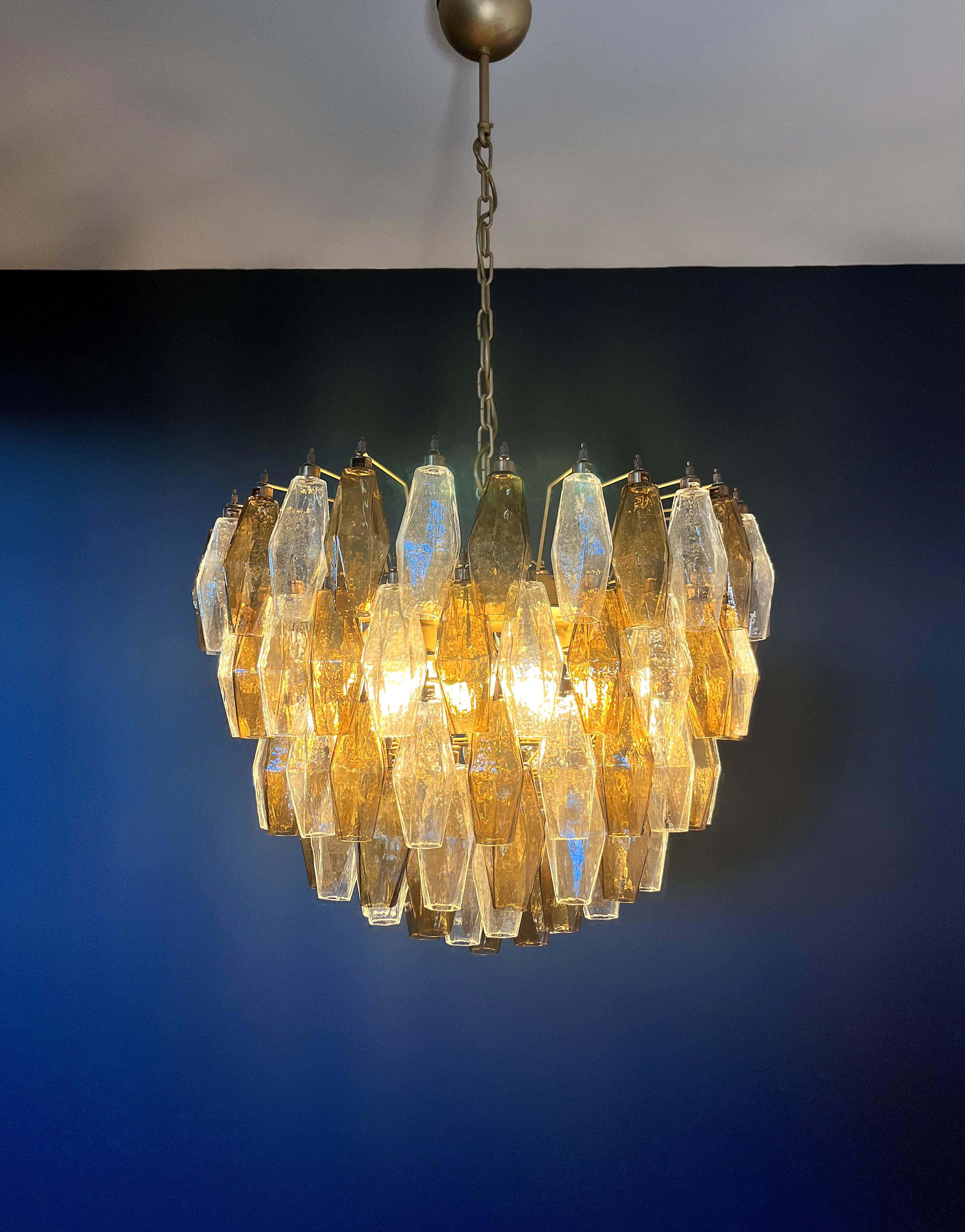 Amazing Murano glass Candelier – 111 clear and smoked poliedri in vendita 8
