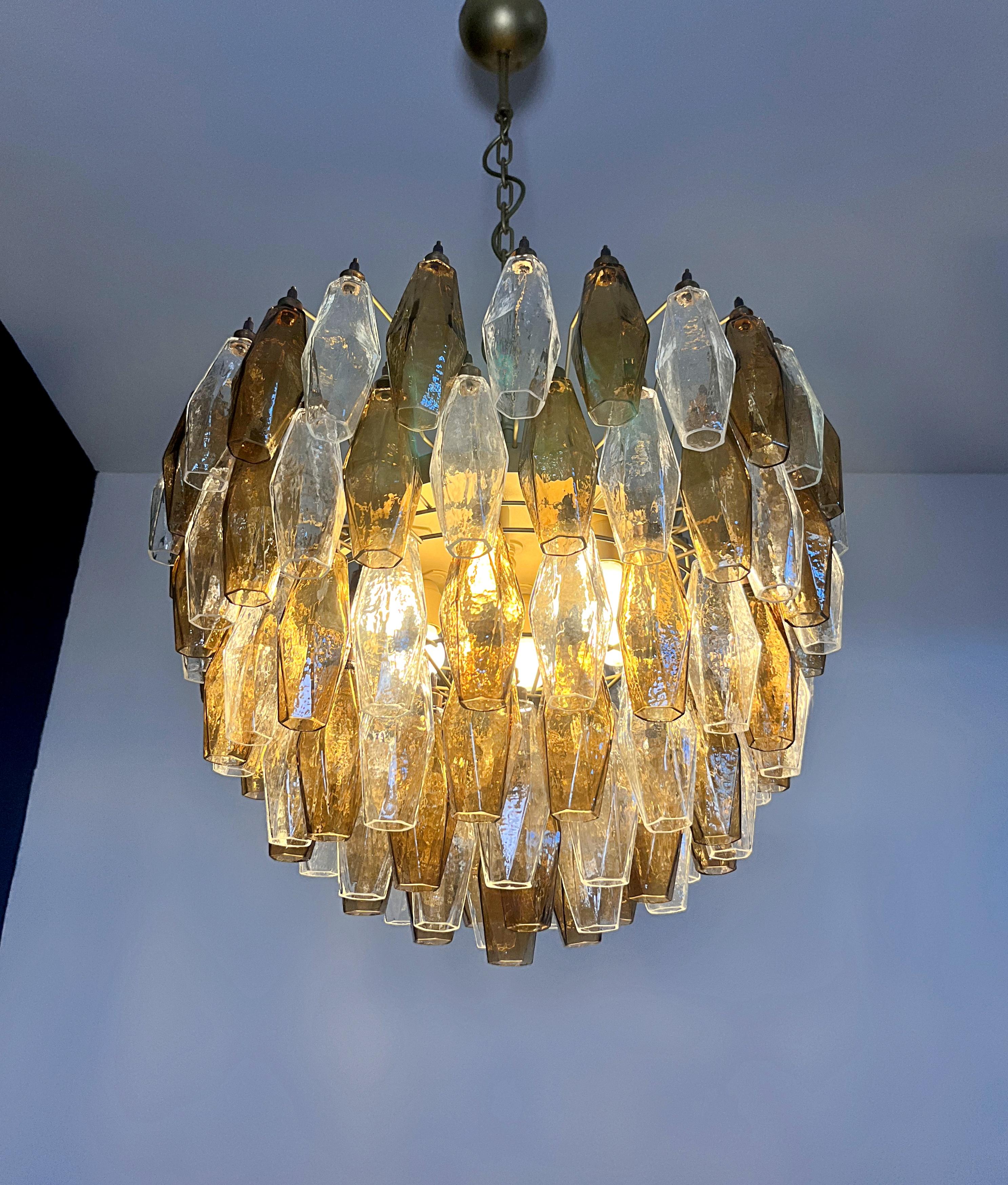 Amazing Murano glass Candelier – 111 clear and smoked poliedri in vendita 9