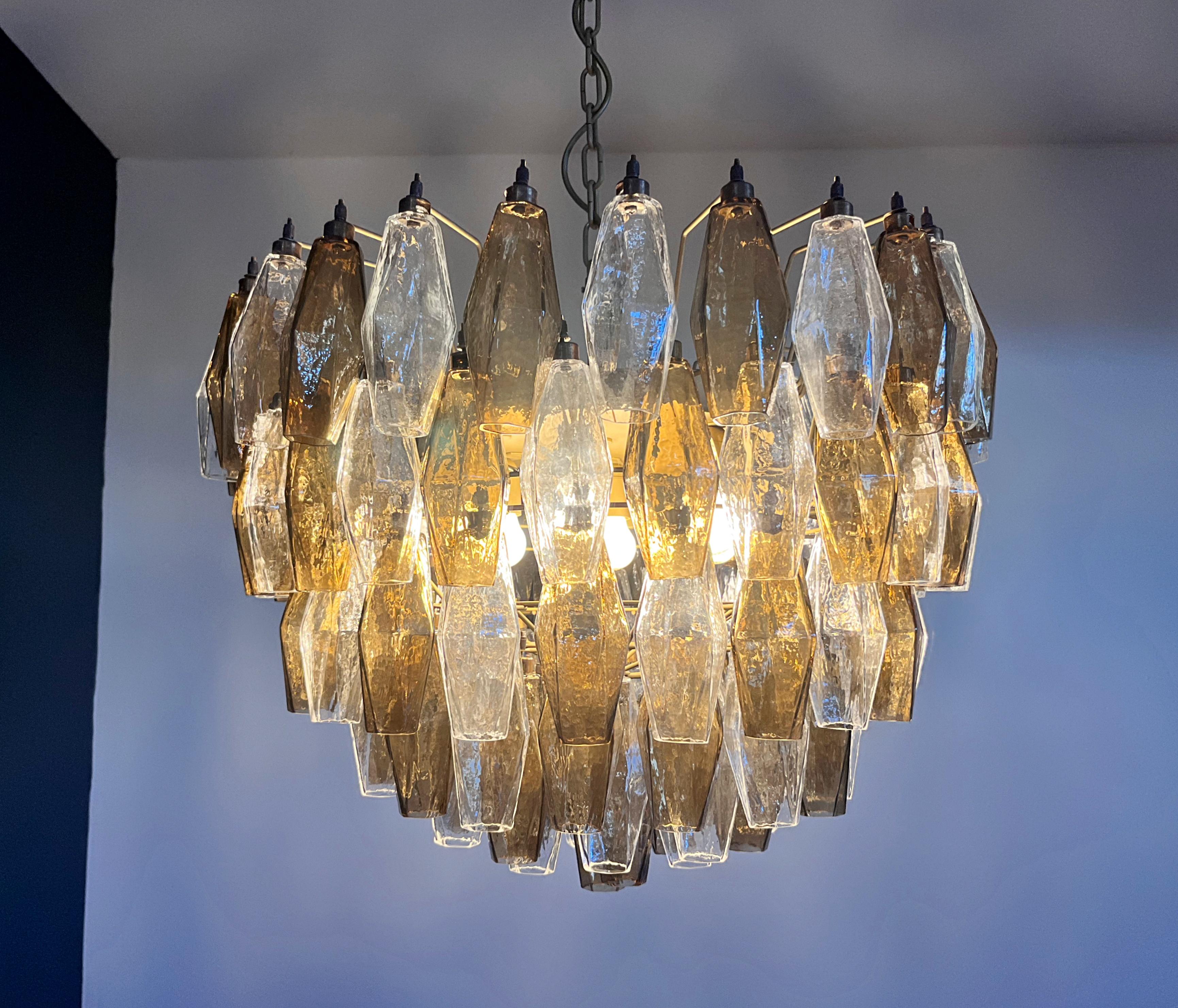 Amazing Murano glass Candelier – 111 clear and smoked poliedri in vendita 10