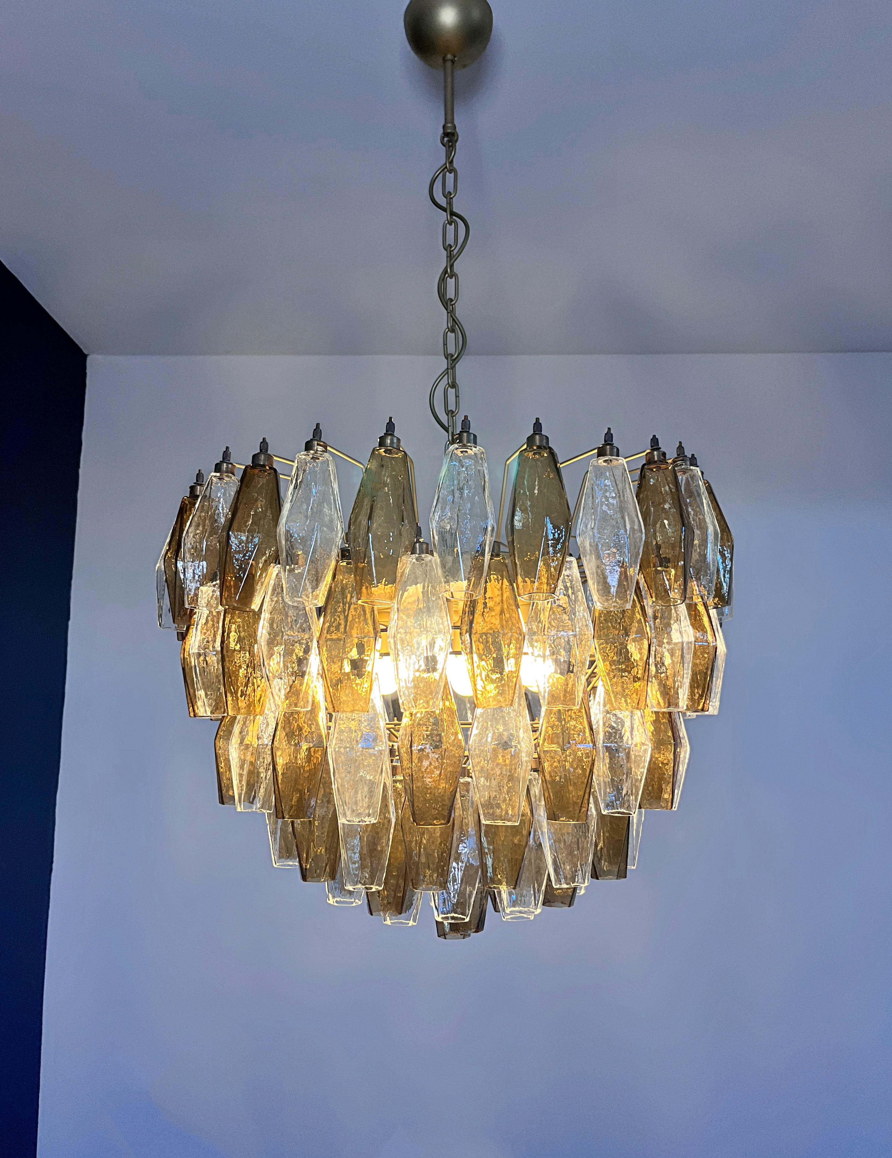 Amazing Murano glass Candelier – 111 clear and smoked poliedri in vendita 11