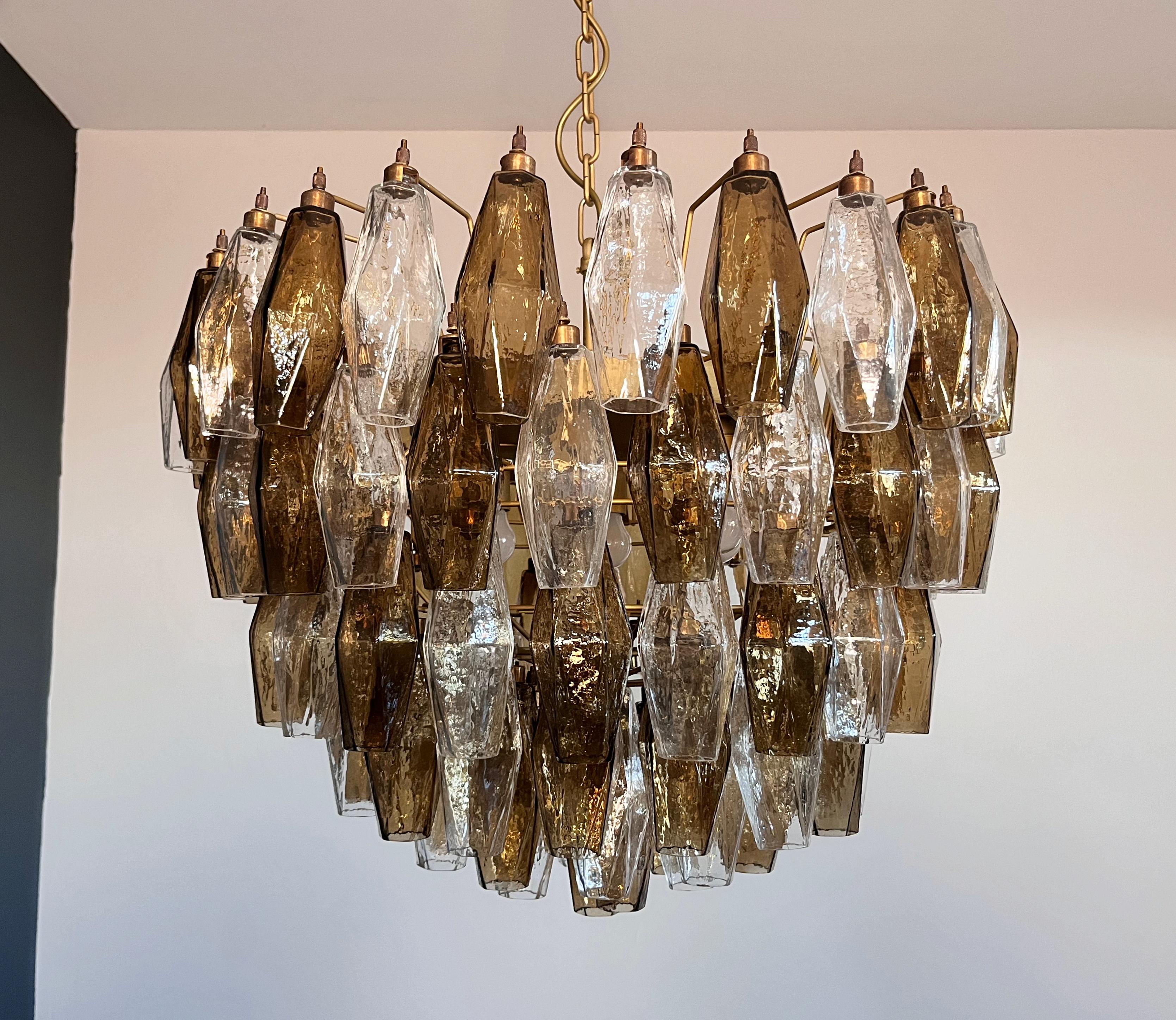 20th Century Amazing Murano glass Candelier – 111 clear and smoked poliedri in vendita