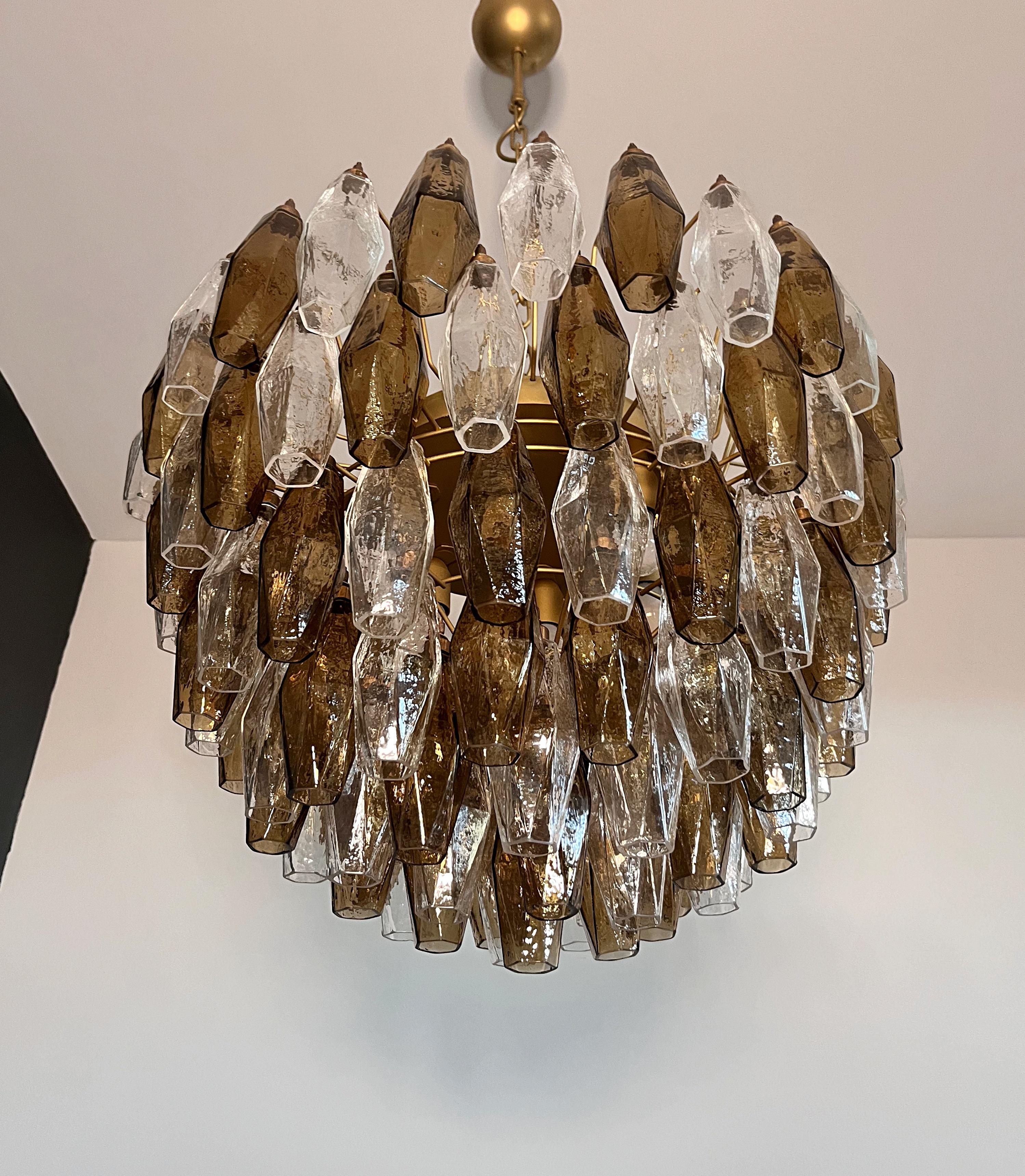 Amazing Murano glass Candelier – 111 clear and smoked poliedri in vendita 1
