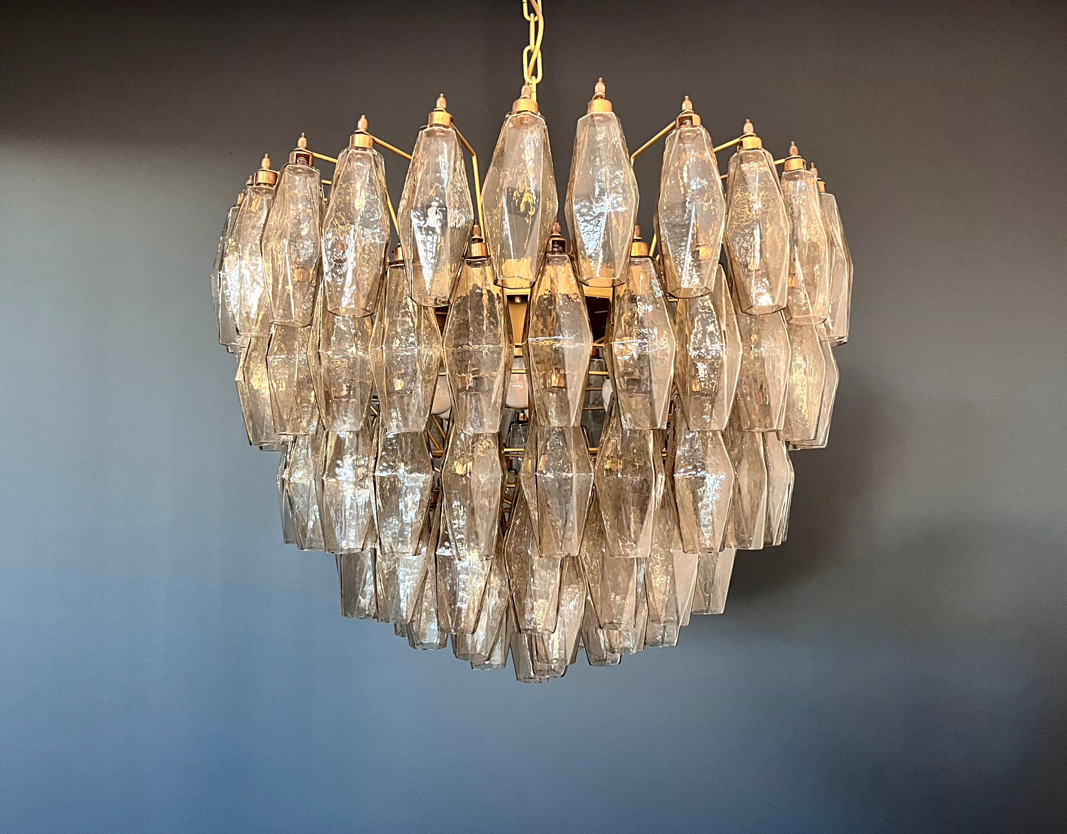 20th Century Amazing Murano glass Candelier - 111  smoked polyhedra