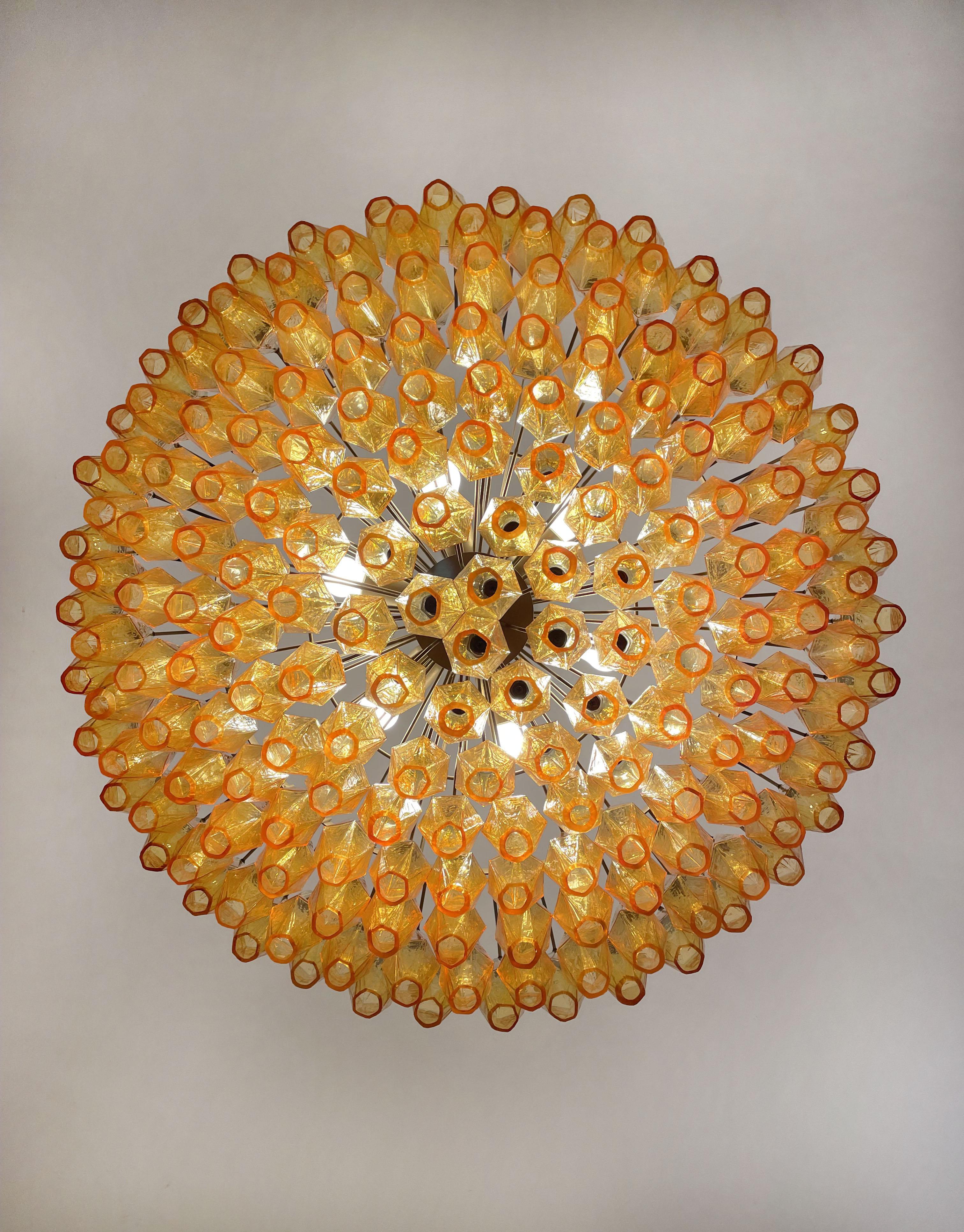Amazing Murano Glass Candelier, 185 Amber Poliedri For Sale 4