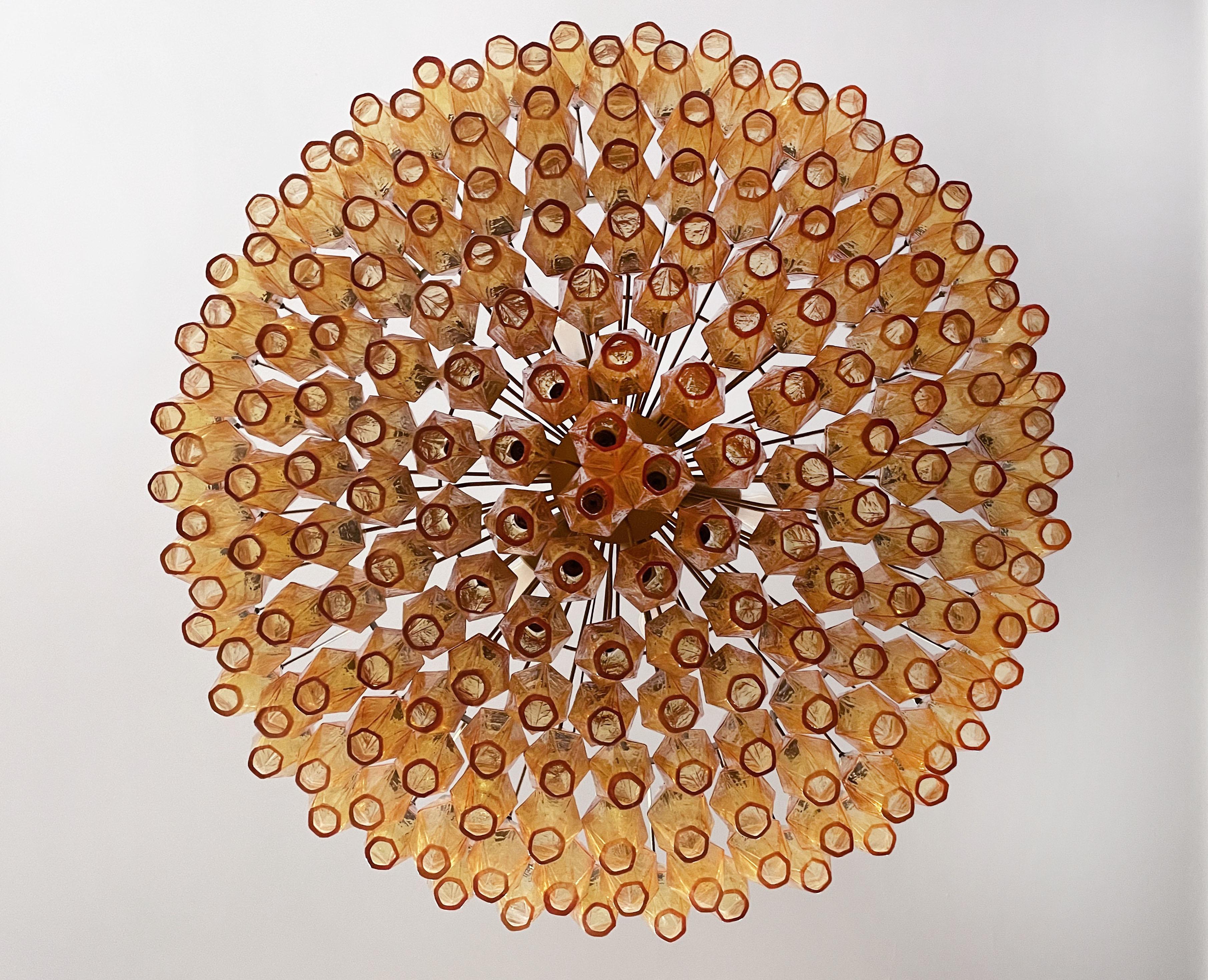 Blown Glass Amazing Murano Glass Candelier, 185 Amber Poliedri