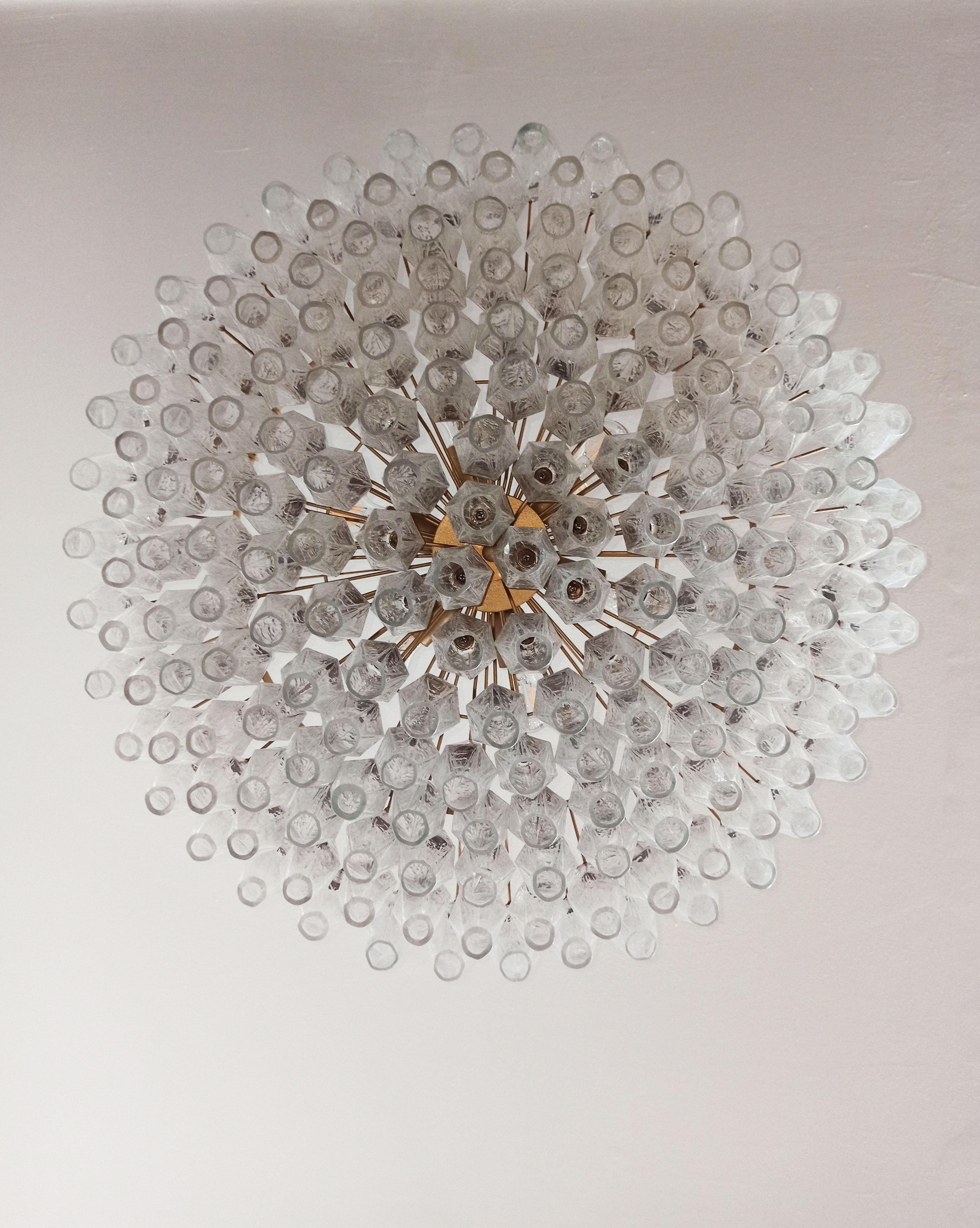 Elegant Italian pendant light made from 185 iridescent glasses 