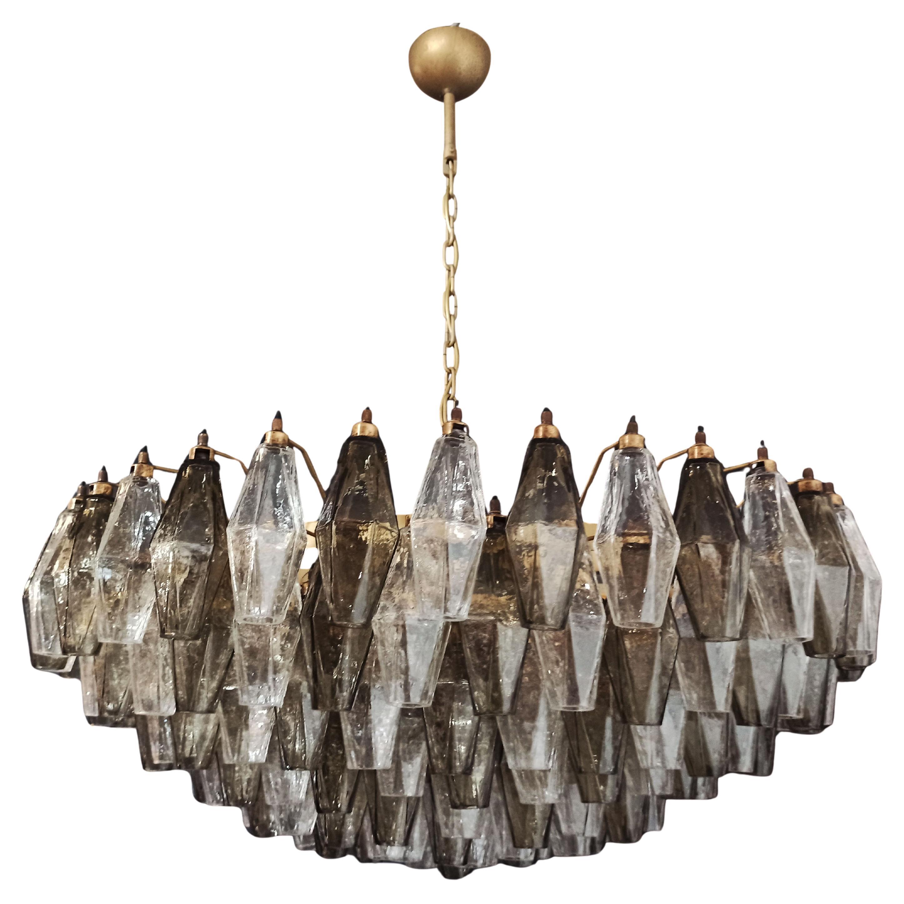 Étonnant lustre en verre de Murano, 185 Poliedri clair et fumé en vente