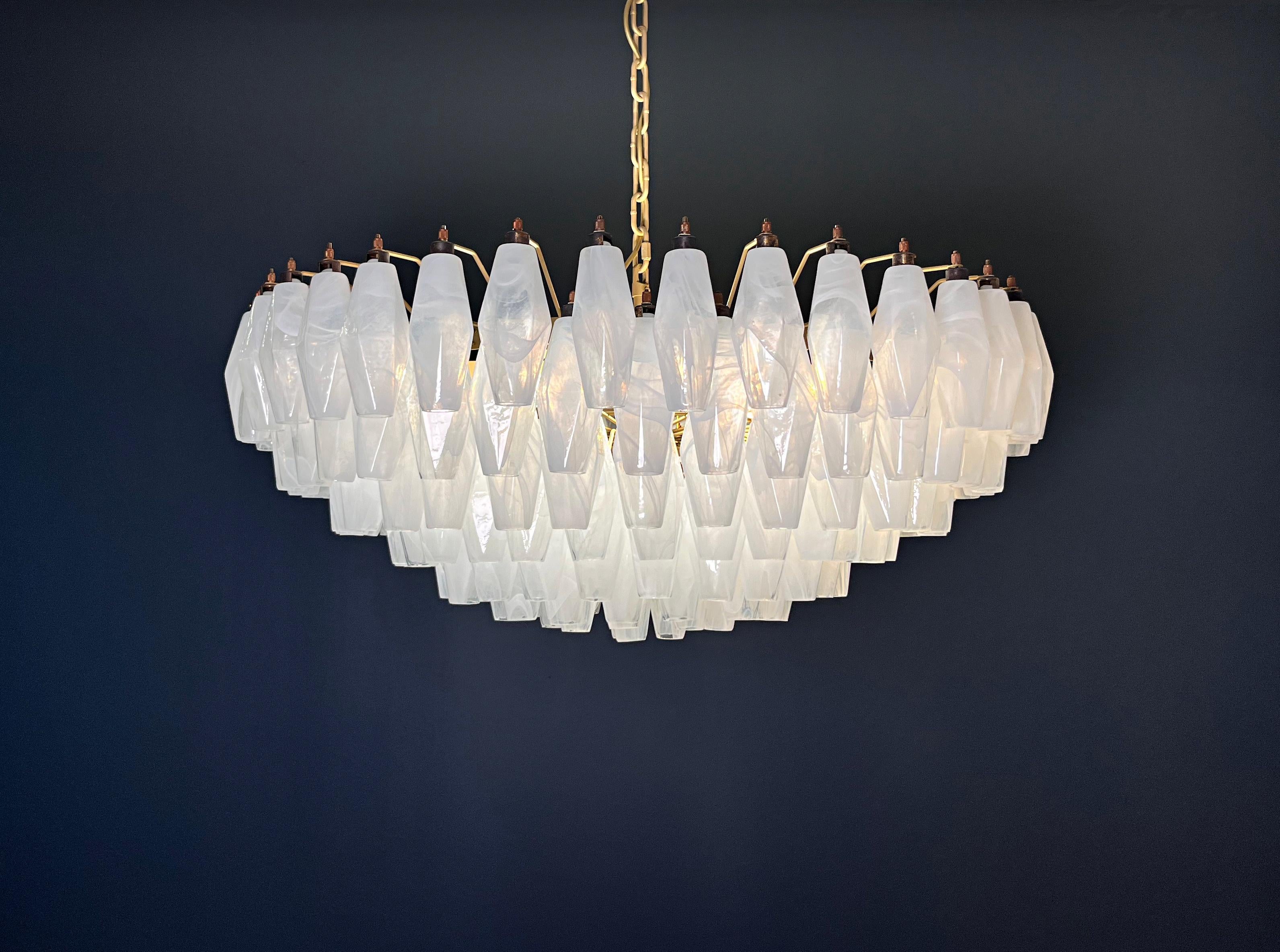 Amazing Murano glass Candelier - 185 polyhedra white alabaster 5