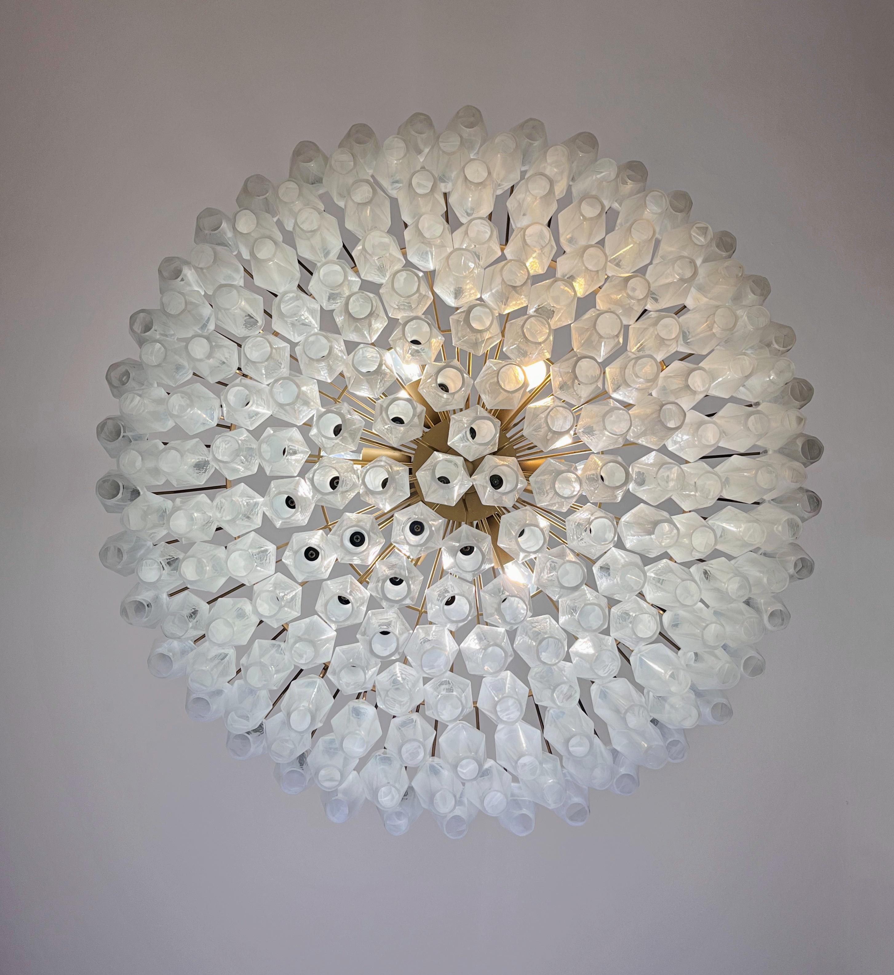 Amazing Murano glass Candelier - 185 polyhedra white alabaster 7