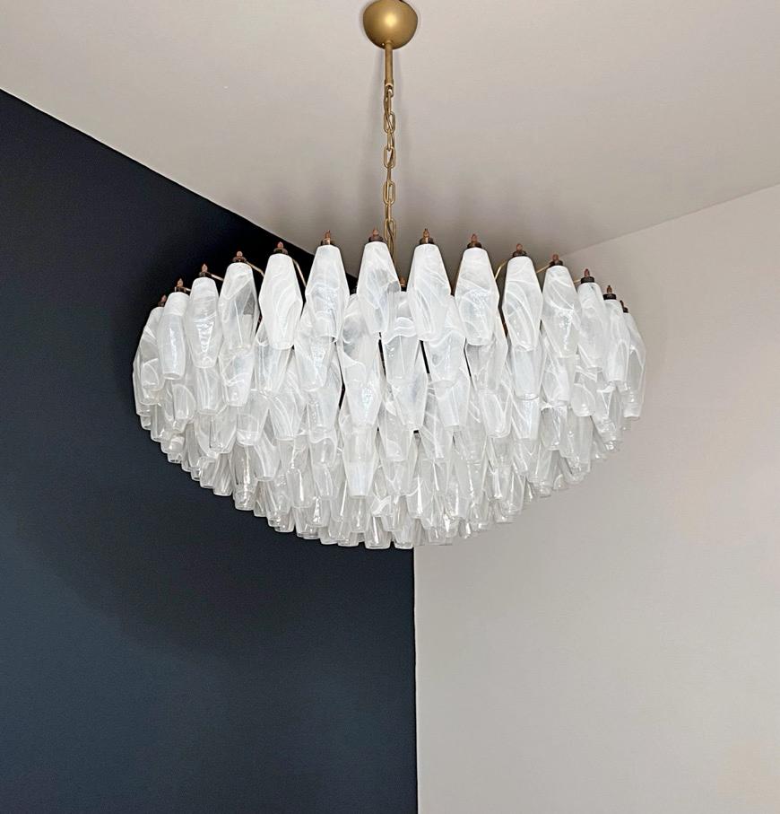 20th Century Amazing Murano glass Candelier - 185 poliedri white alabaster in vendita