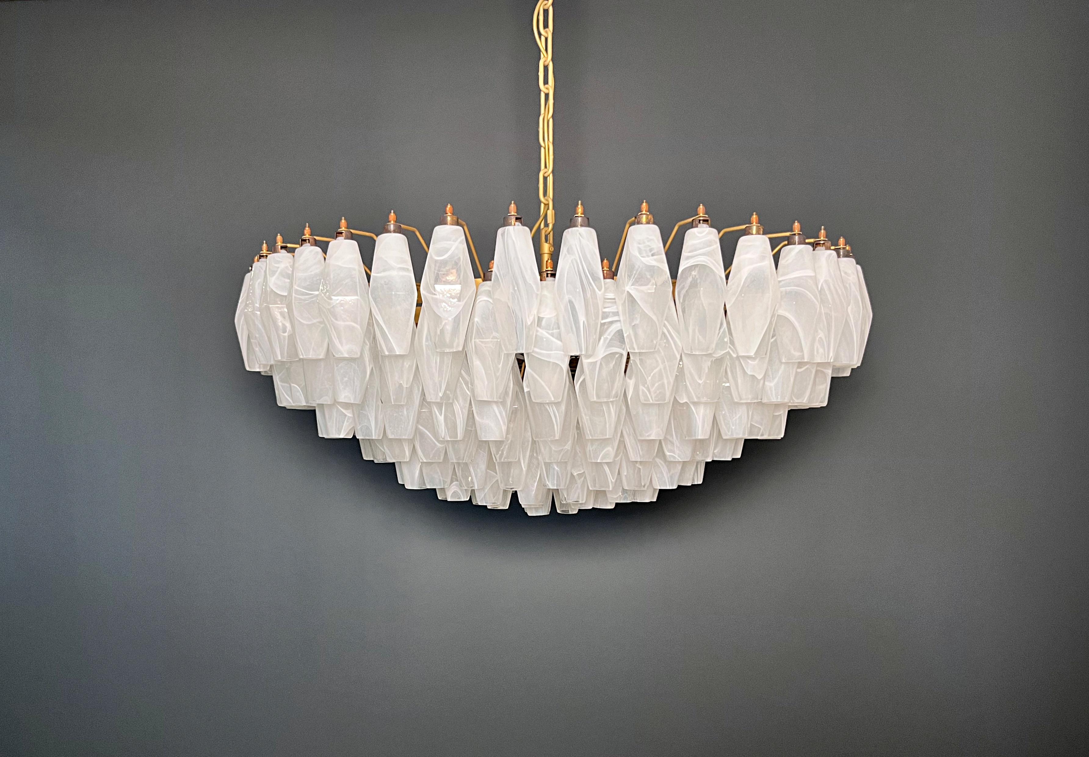 Blown Glass Amazing Murano glass Candelier - 185 polyhedra white alabaster