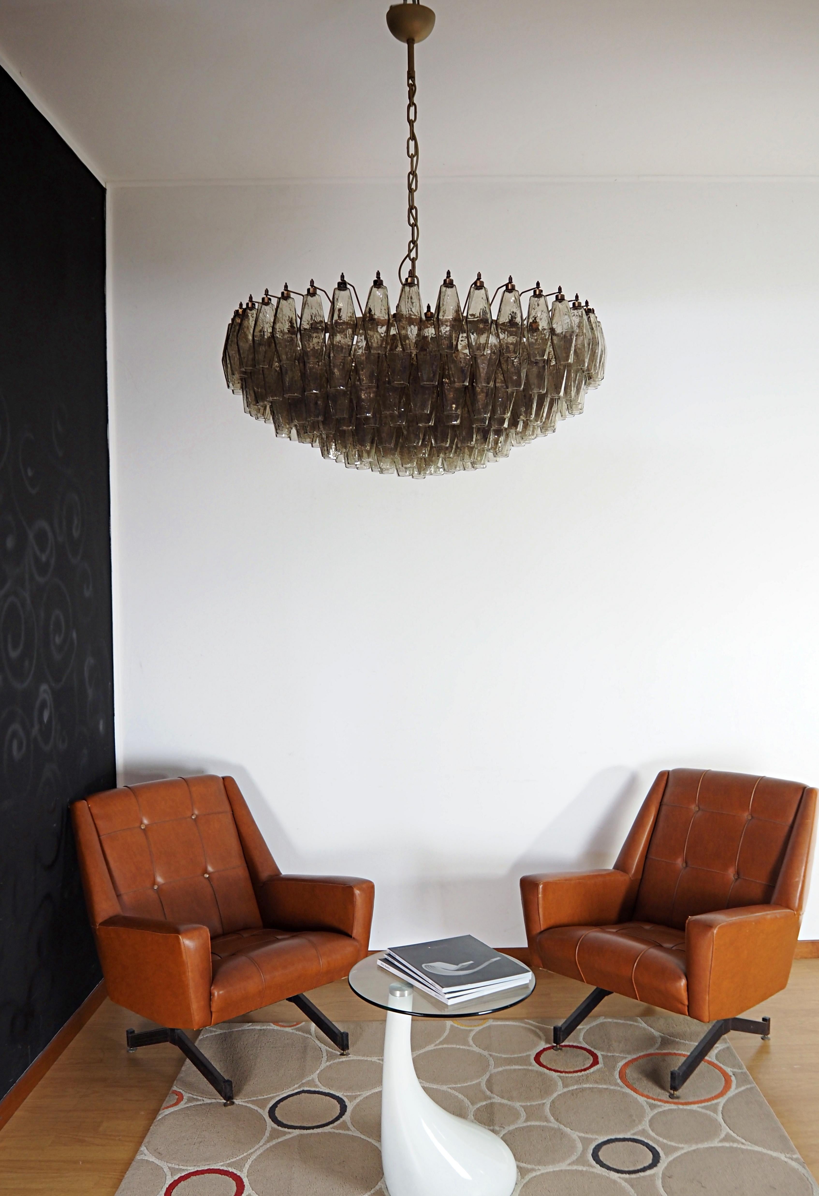 Elegant Italian pendant light made from 185 SMOKED Murano glasses 