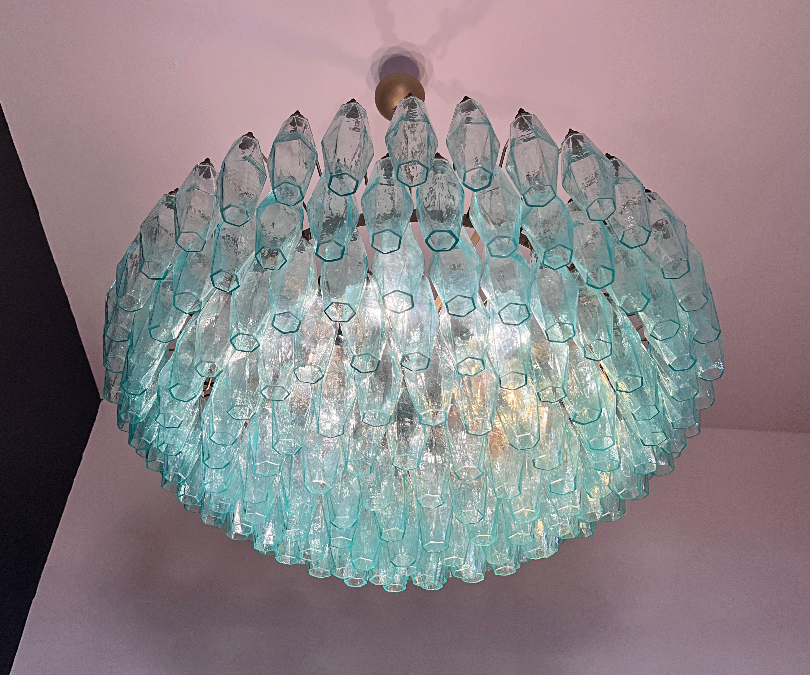 Asombroso candelabro de cristal de Murano - 185 poliedros turquesa en venta 5