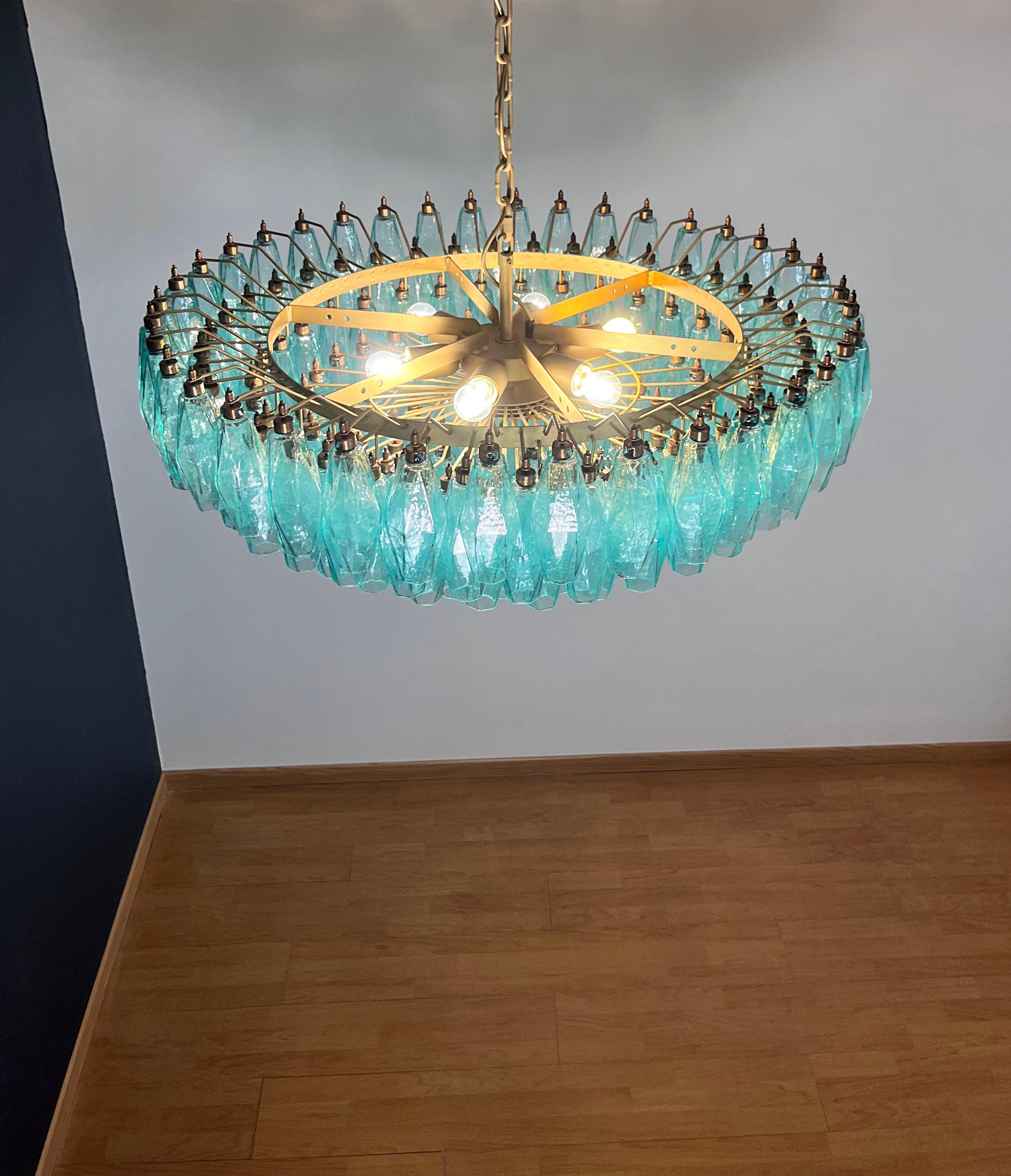 Asombroso candelabro de cristal de Murano - 185 poliedros turquesa en venta 6