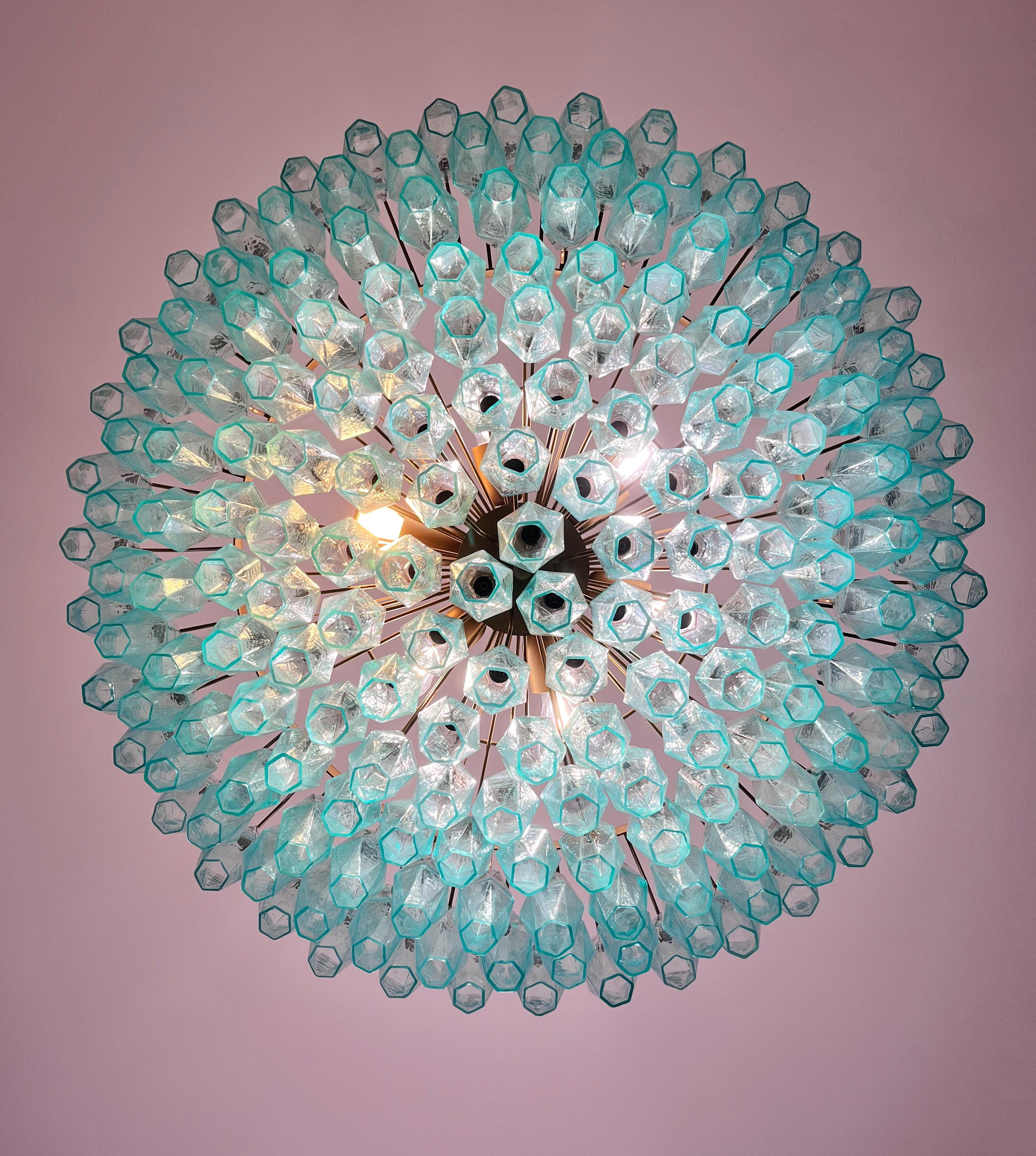 Asombroso candelabro de cristal de Murano - 185 poliedros turquesa en venta 7