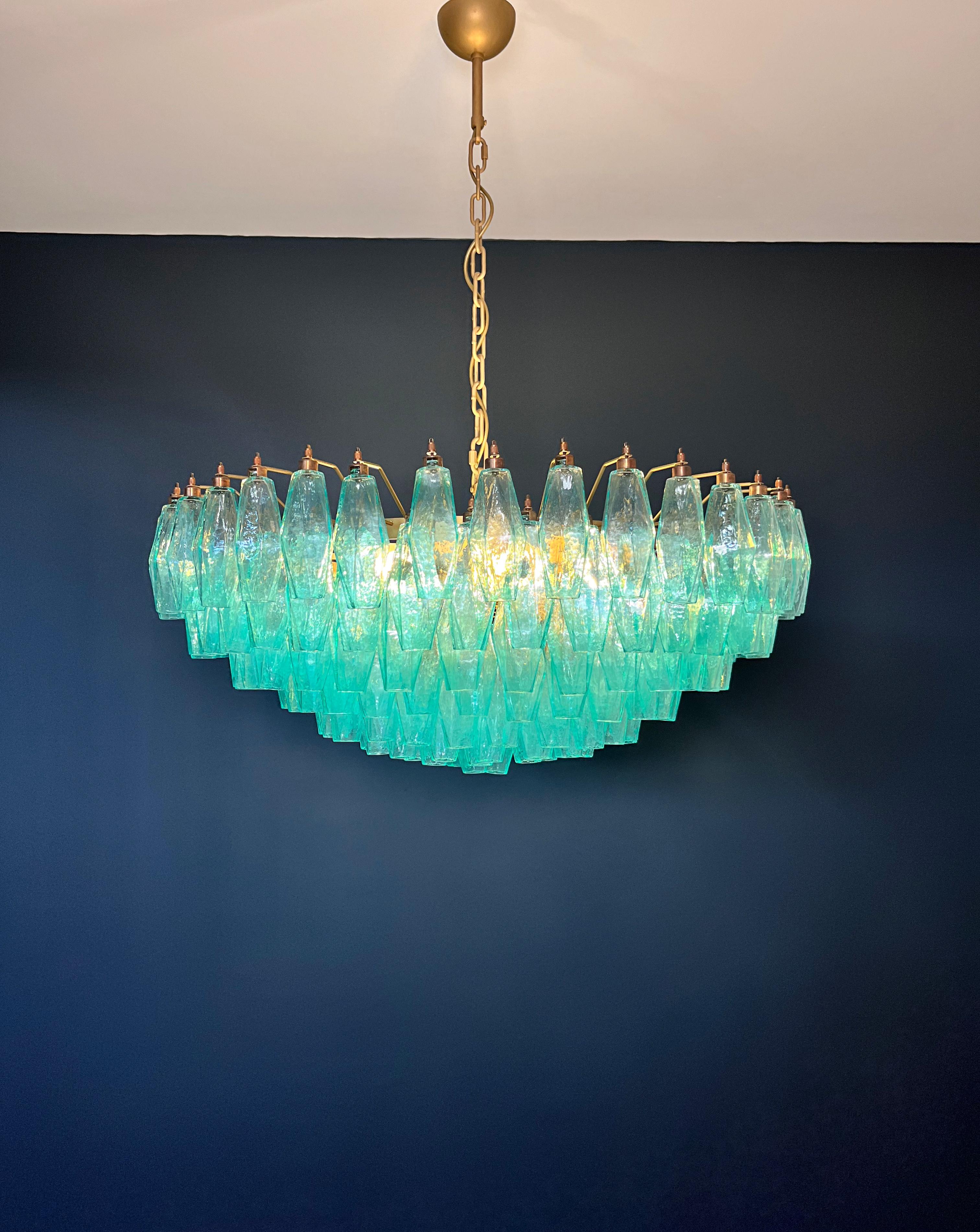 Asombroso candelabro de cristal de Murano - 185 poliedros turquesa en venta 11