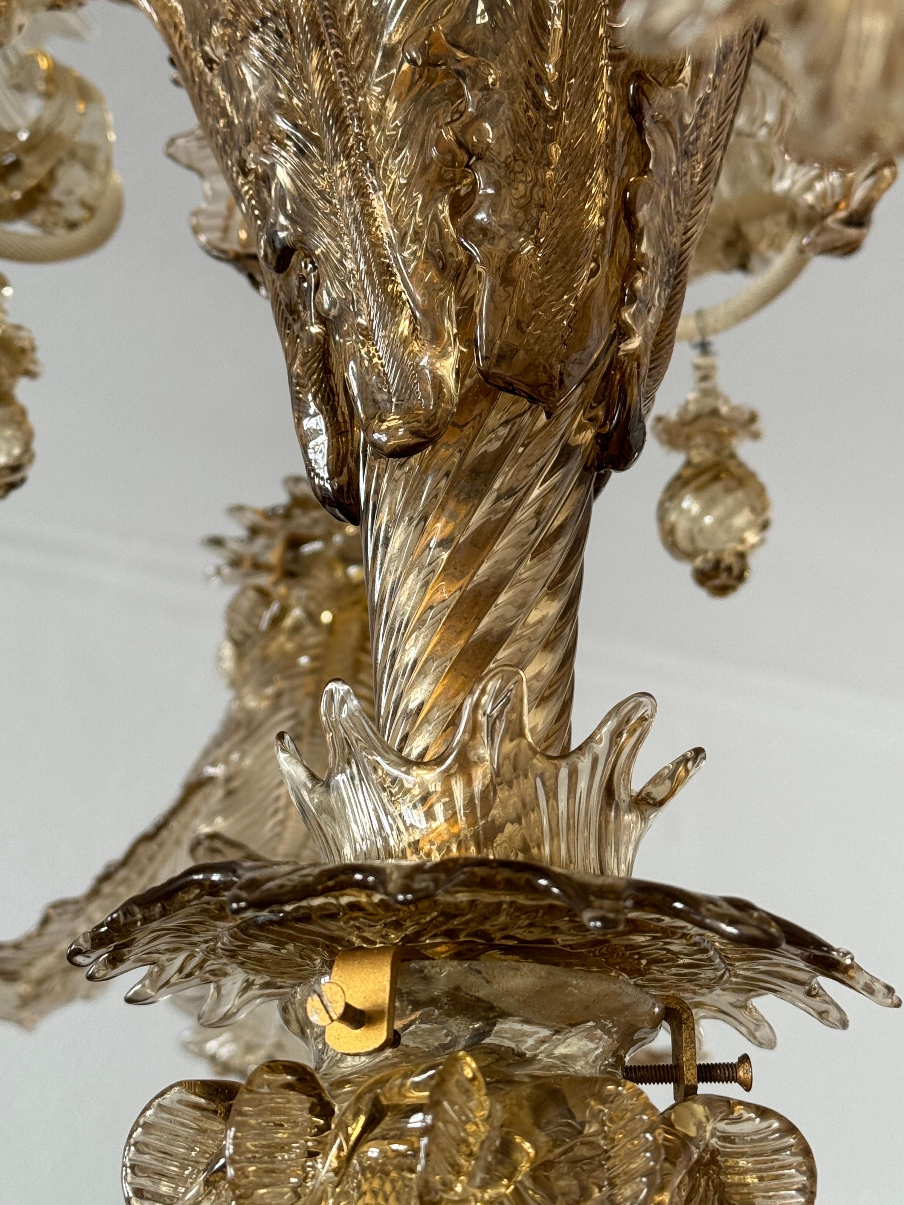  Exceptional Murano Glass Chandelier by Barovier Toso, Italy, 1940s For Sale 4