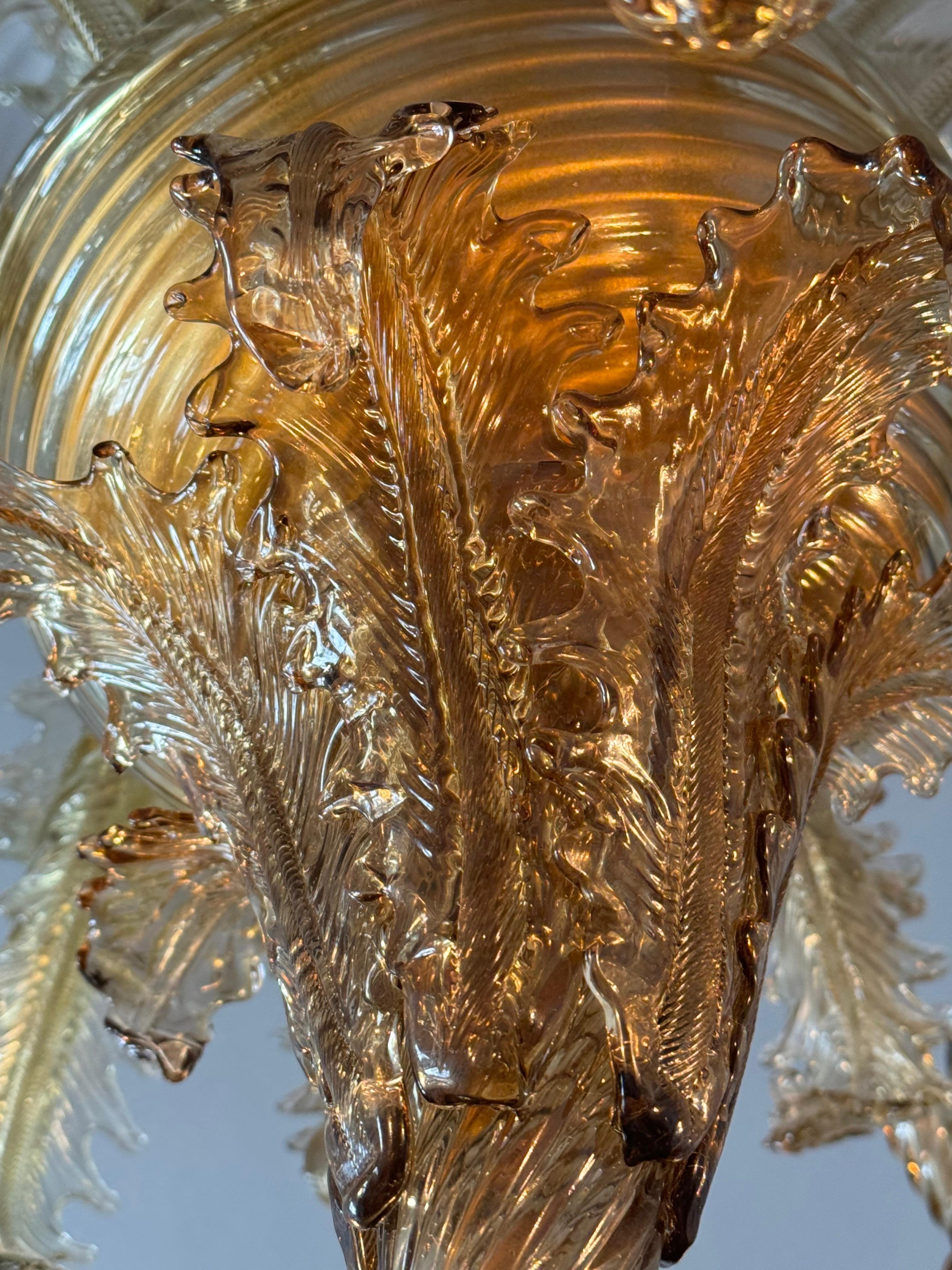  Exceptional Murano Glass Chandelier by Barovier Toso, Italy, 1940s For Sale 5