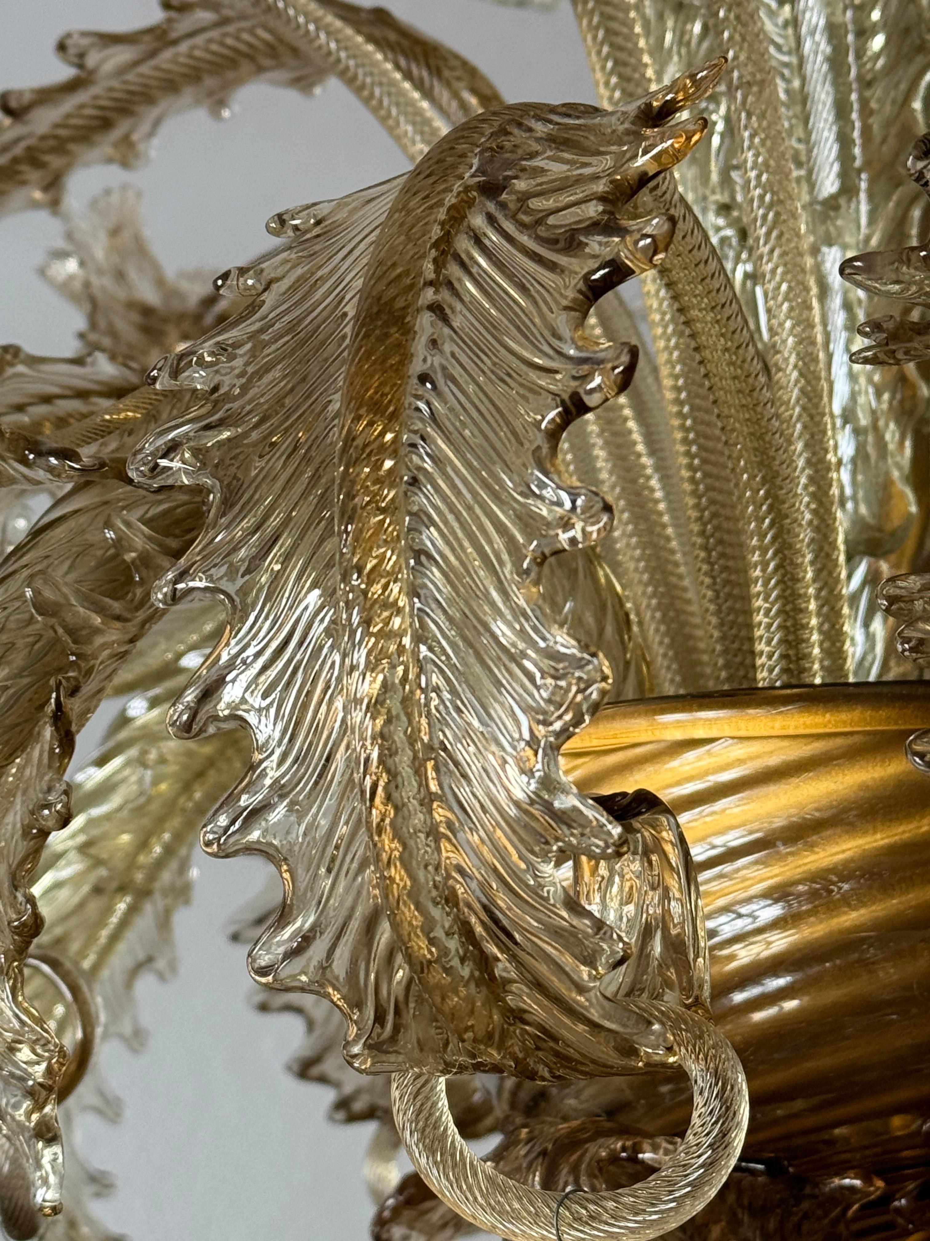  Exceptional Murano Glass Chandelier by Barovier Toso, Italy, 1940s For Sale 6
