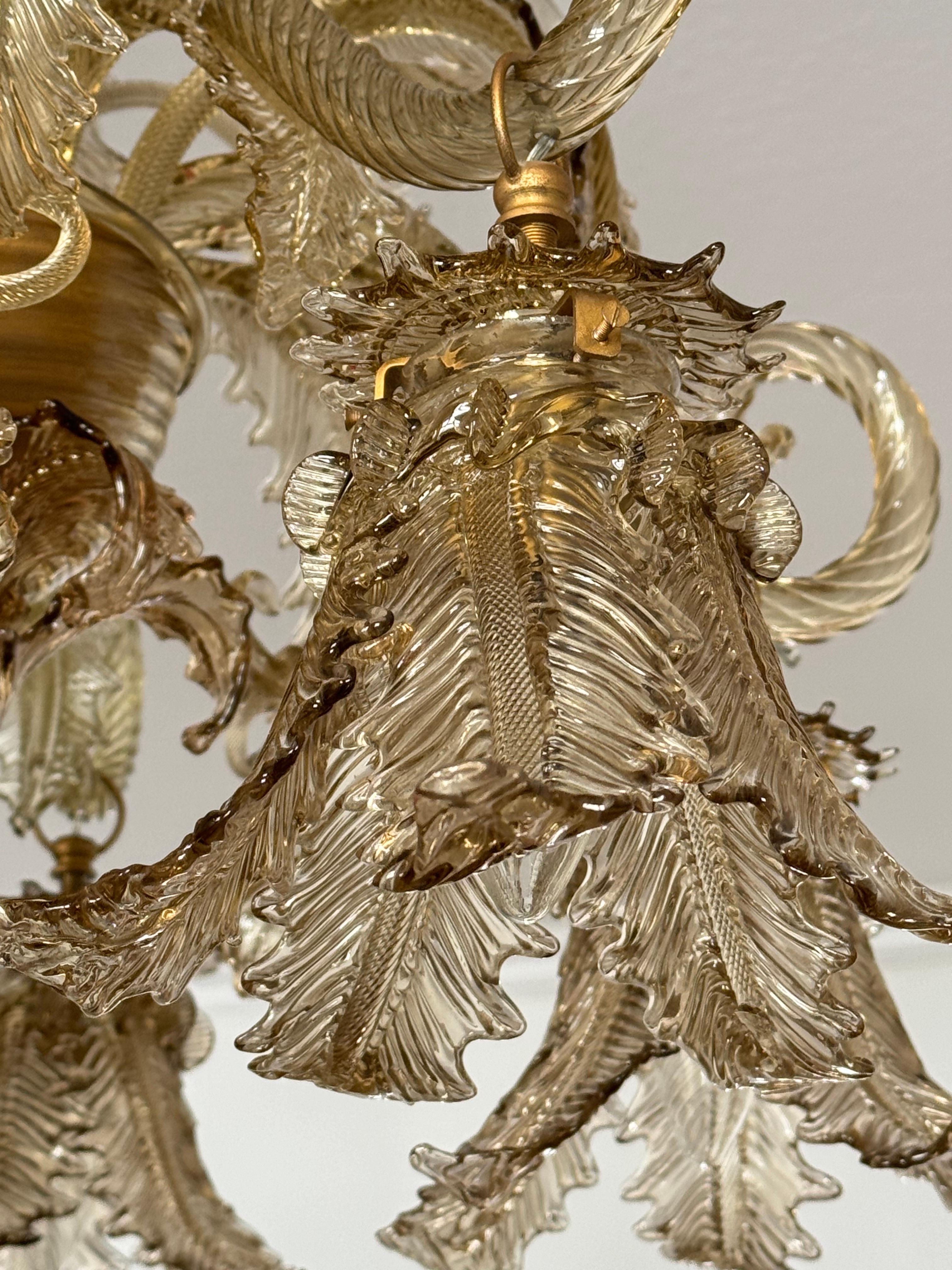  Exceptional Murano Glass Chandelier by Barovier Toso, Italy, 1940s For Sale 9