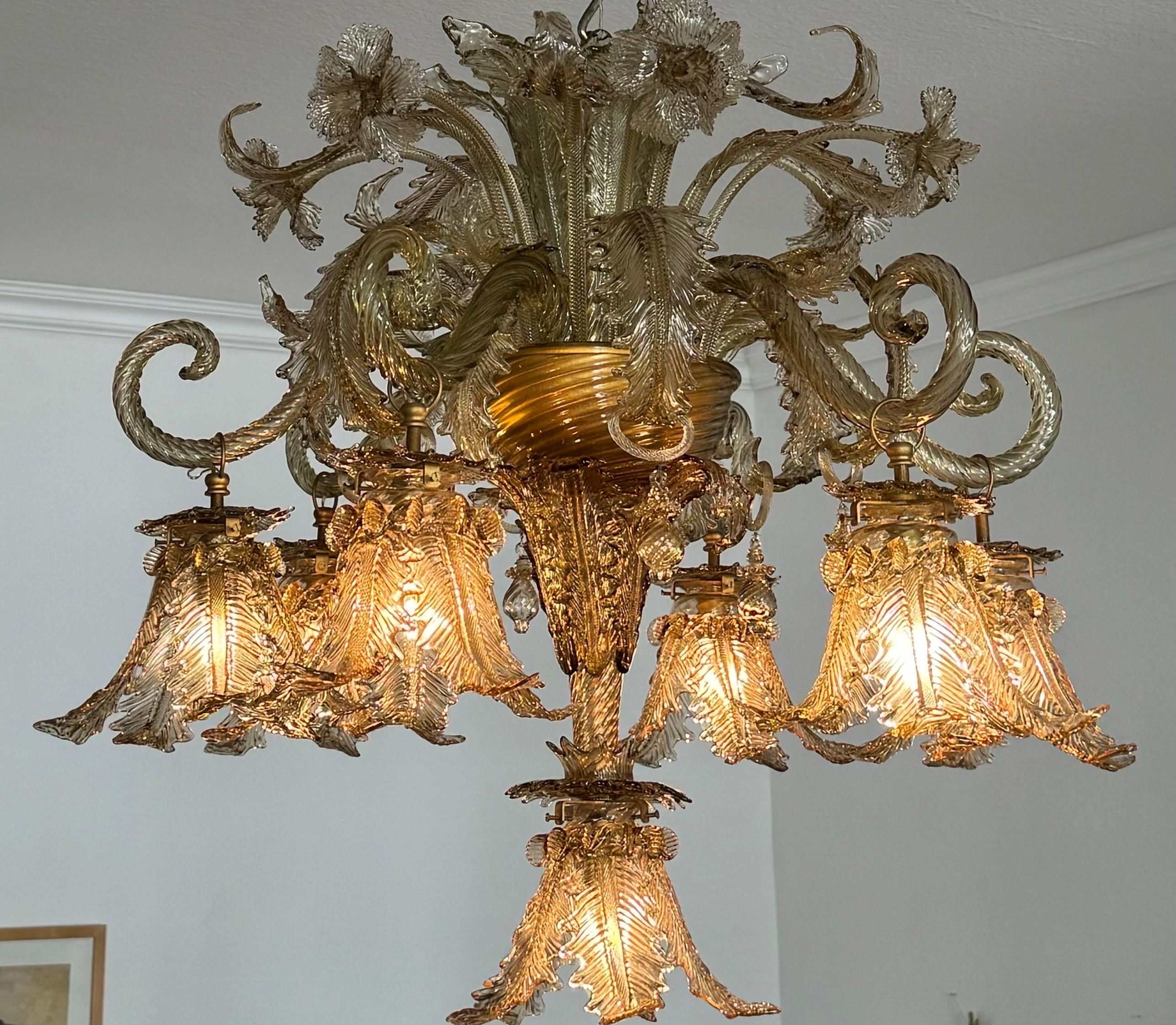  Exceptional Murano Glass Chandelier by Barovier Toso, Italy, 1940s In Good Condition For Sale In Wiesbaden, Hessen