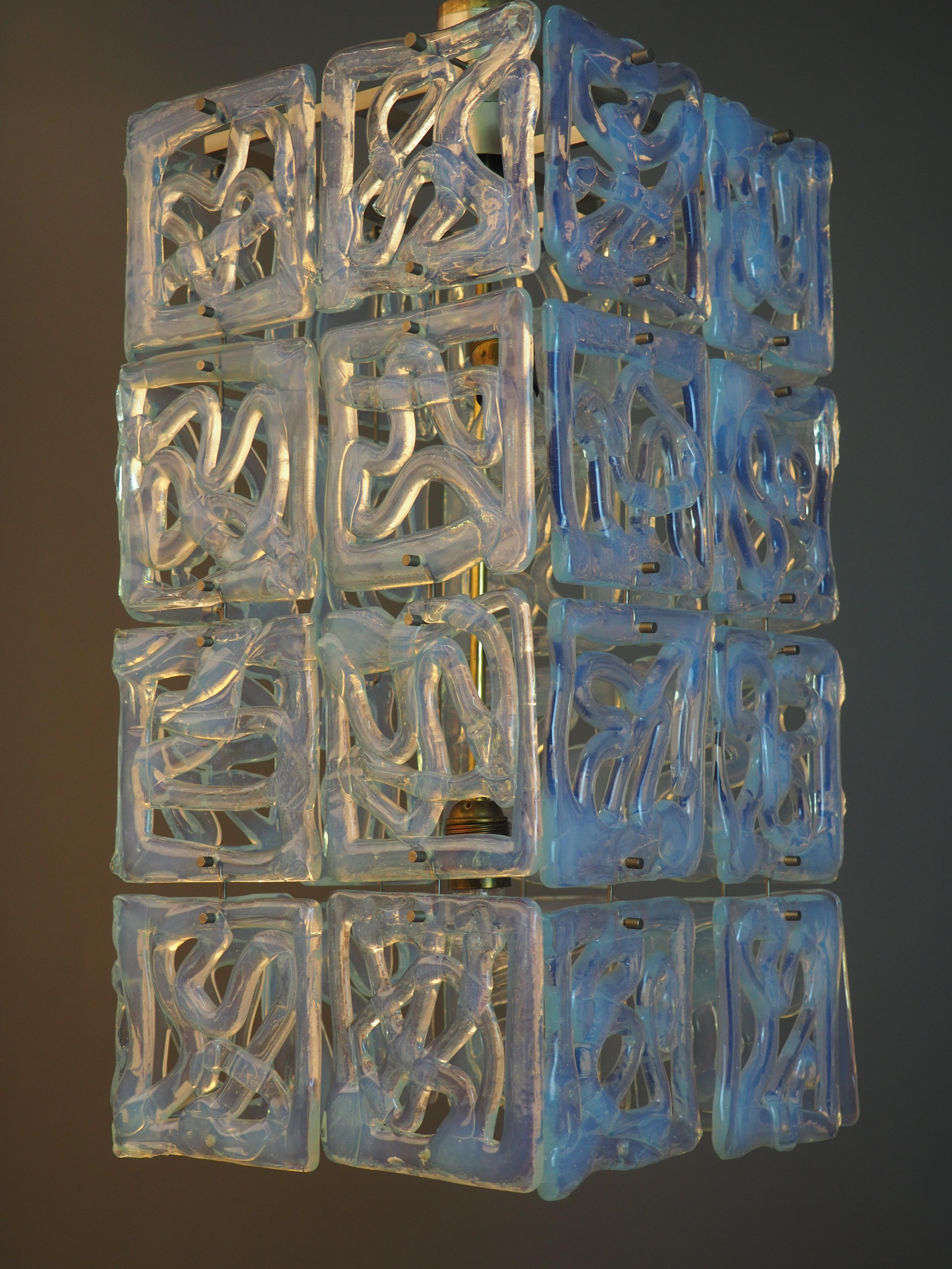 Mid-Century Modern Rare Opaline Murano Glass Chandelier Attr. to  Carlo Nason for Mazzega,  1960s For Sale