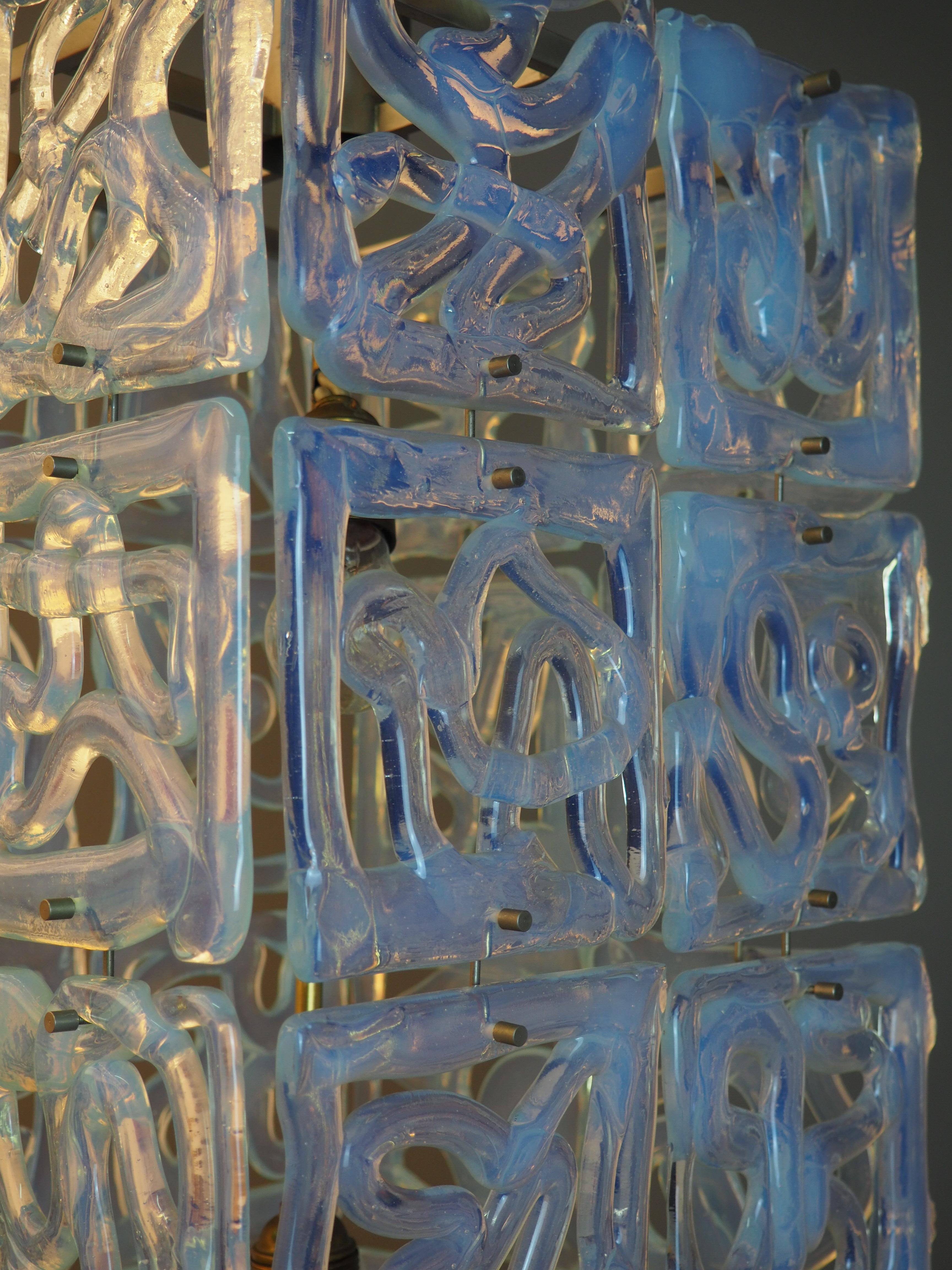 Italian Rare Opaline Murano Glass Chandelier Attr. to  Carlo Nason for Mazzega,  1960s For Sale