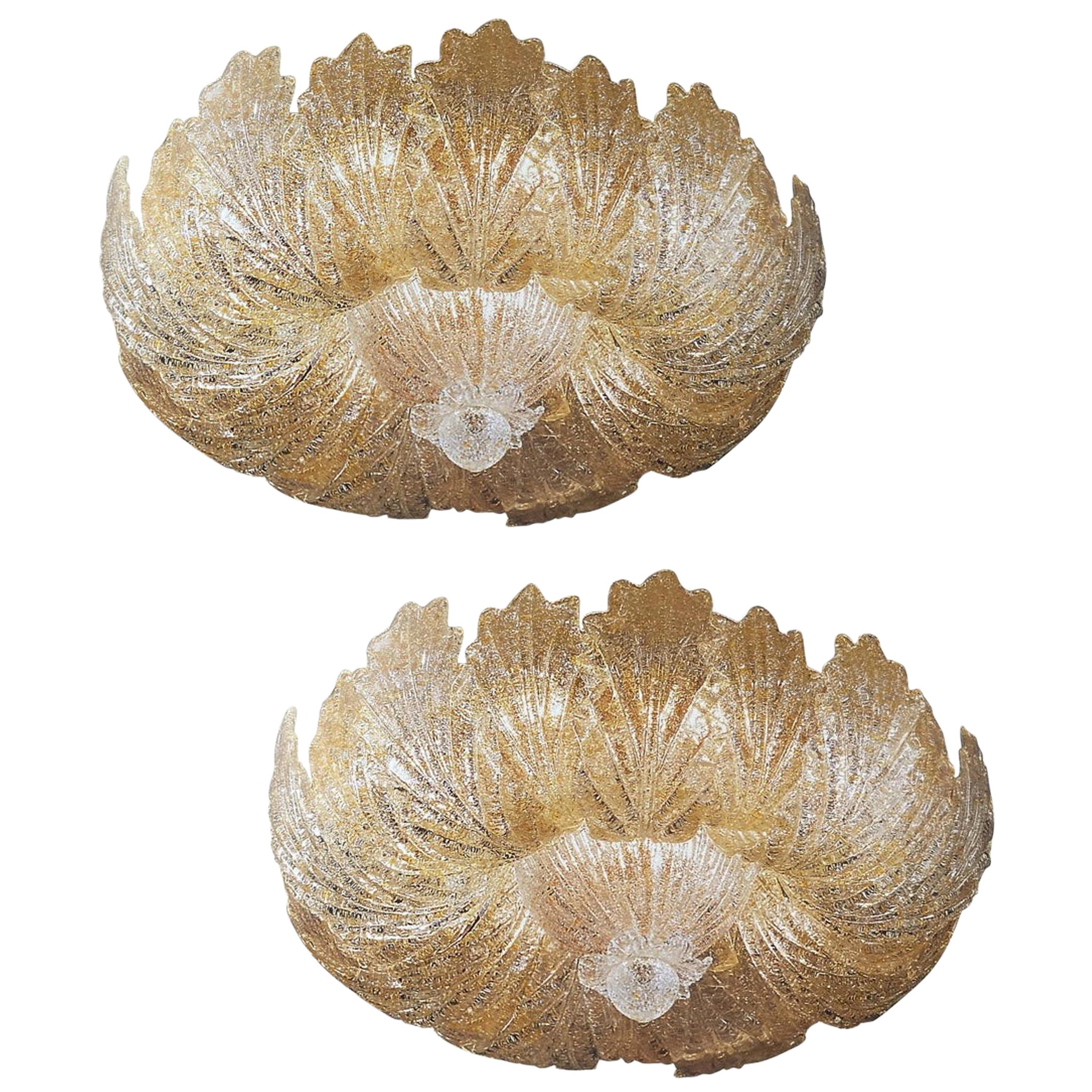 Amazing Murano Glass Leave Flush Mount or Ceiling Light For Sale 8