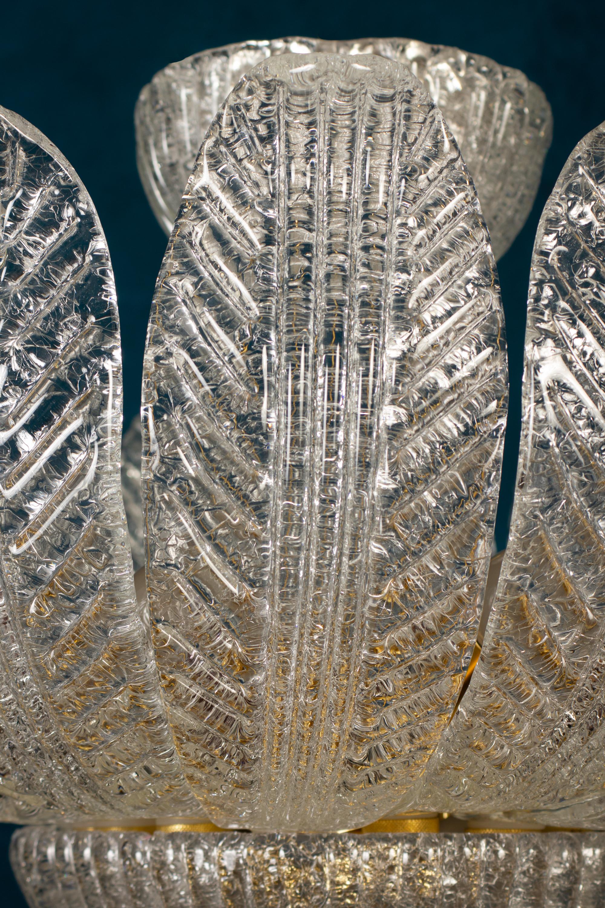 Blown Glass Amazing Murano Glass Leaves Chandelier, 1970'