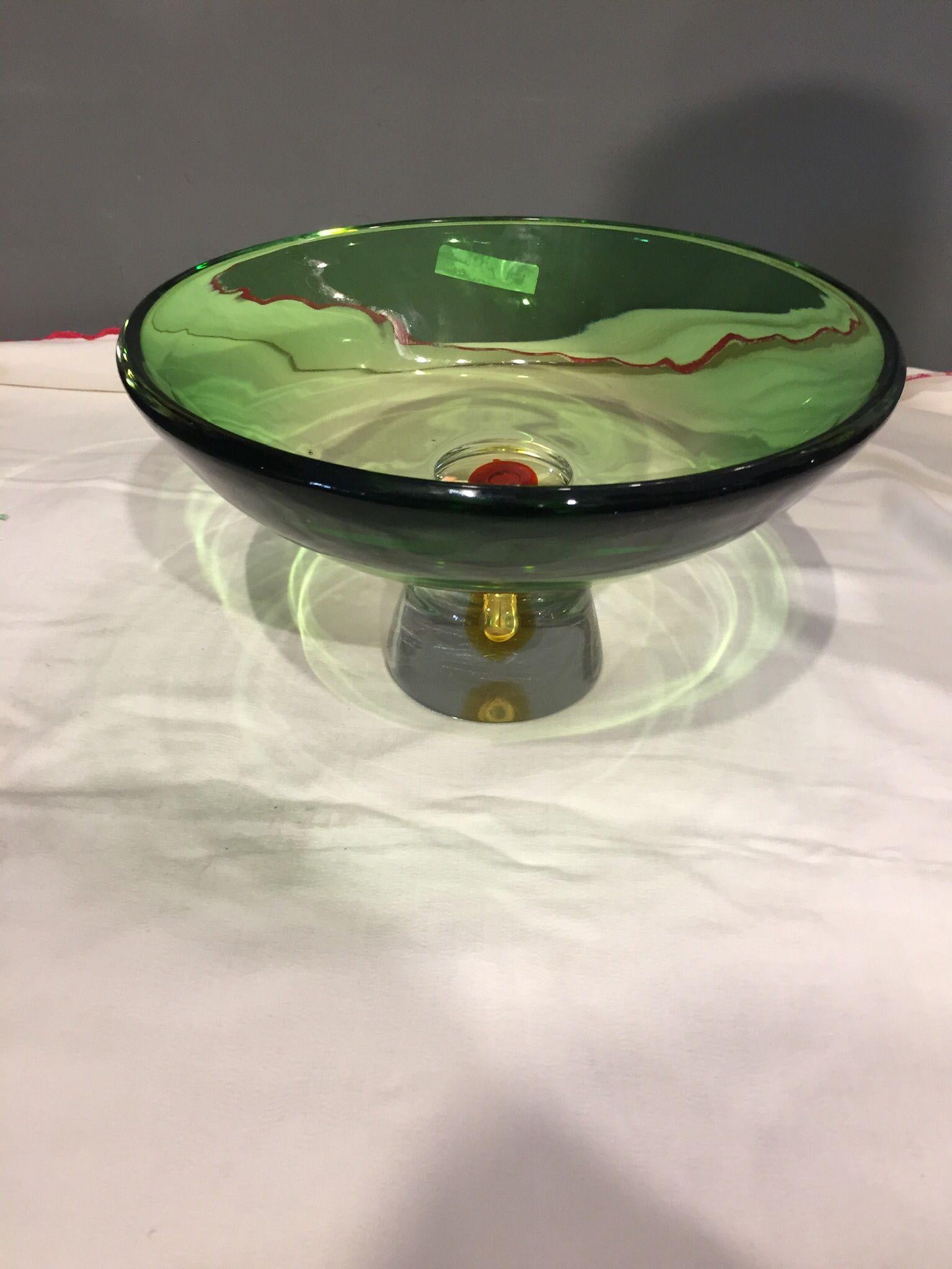 Mid-Century Modern Amazing, Murano Sommerso Green Yellow Red  Geode Large Murano Glass Bowl