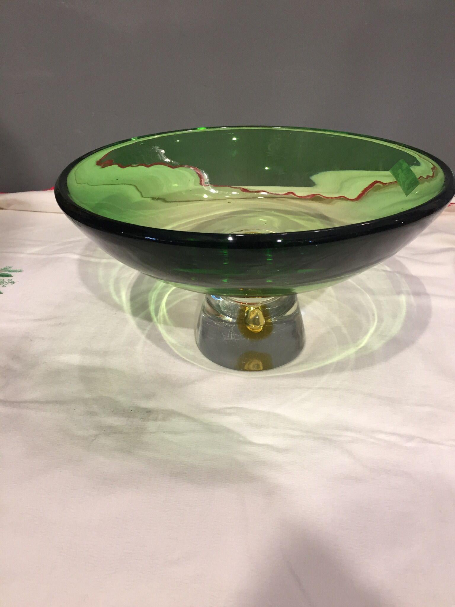 Italian Amazing, Murano Sommerso Green Yellow Red  Geode Large Murano Glass Bowl