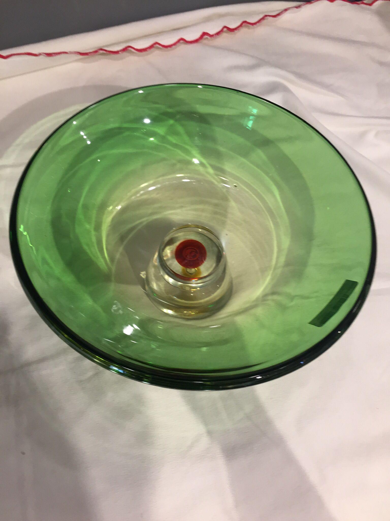 Art Glass Amazing, Murano Sommerso Green Yellow Red  Geode Large Murano Glass Bowl
