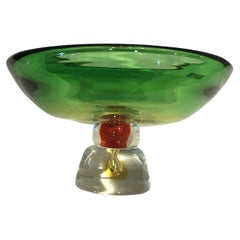 Amazing, Murano Sommerso Green Yellow Red  Geode Large Murano Glass Bowl