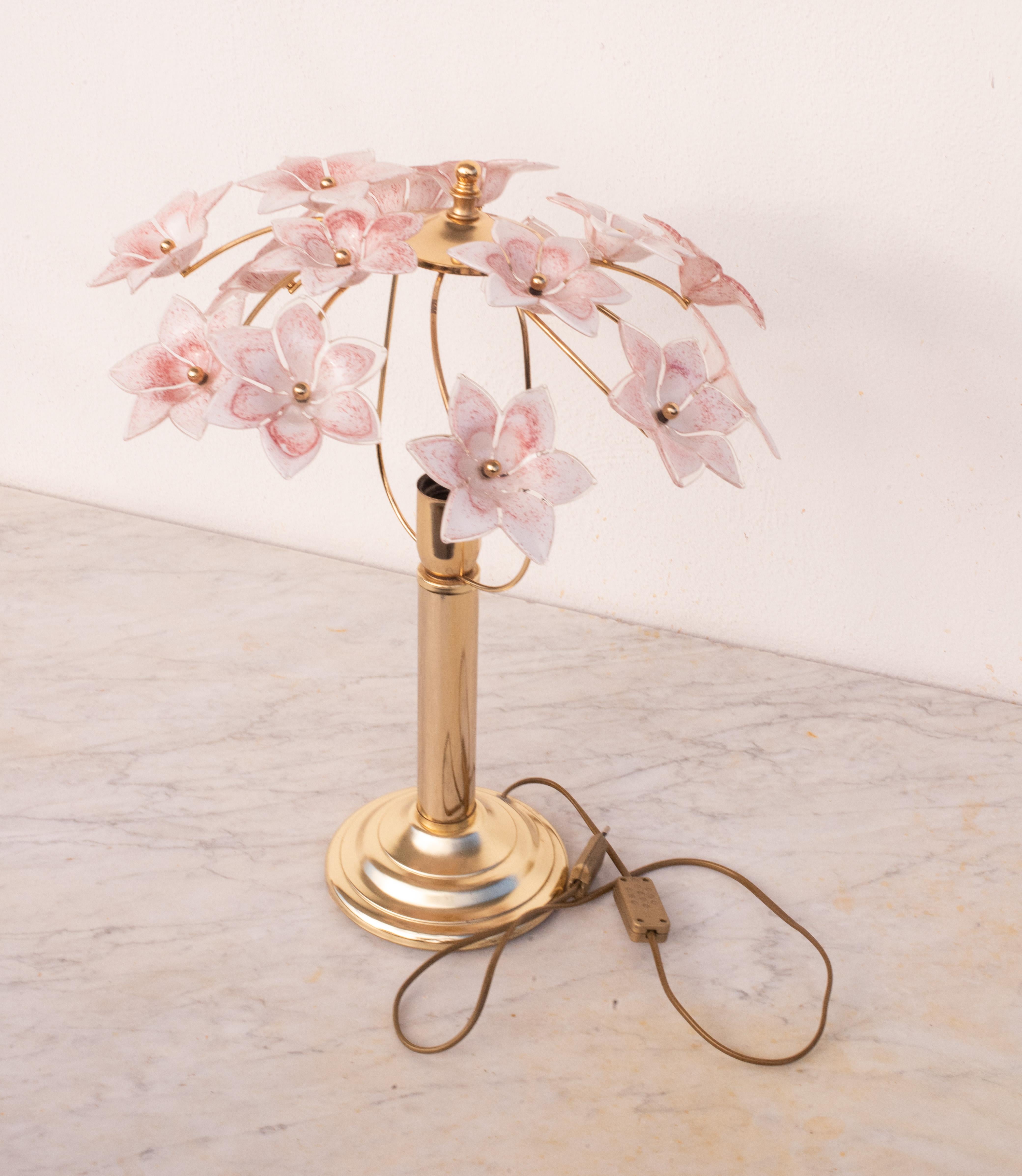  Amazing Murano Table Light Pink Flowers, 1980s For Sale 3