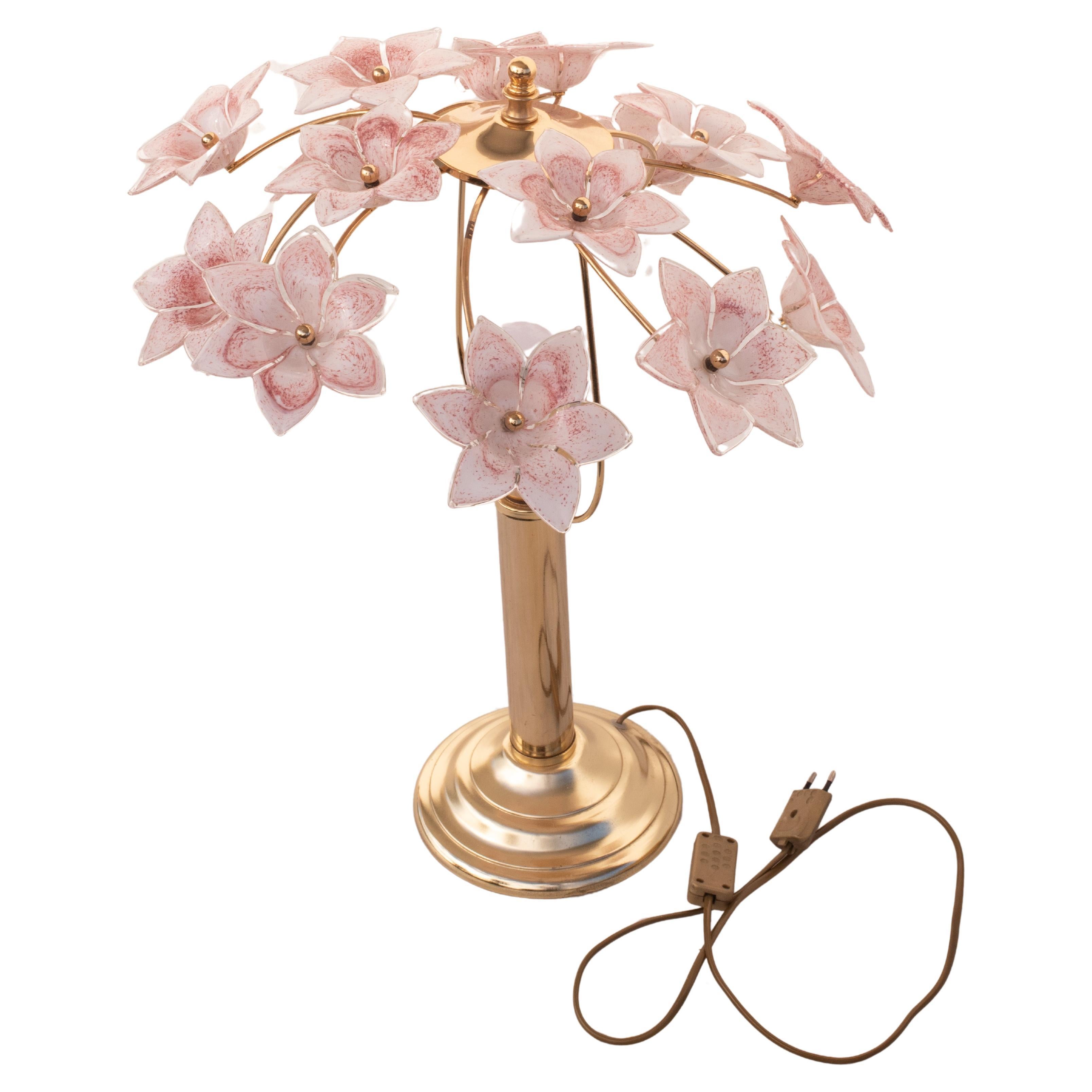  Amazing Murano Table Light Pink Flowers, 1980s For Sale