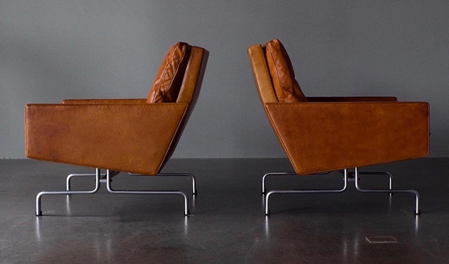 Mid-20th Century Amazing Natural Leather Pk31 Sofa Set 3+1+1 with Amazing Patina