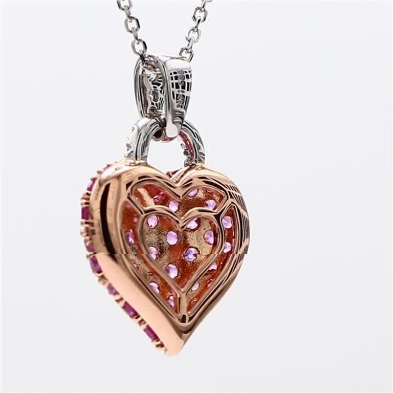 Contemporary Natural Pink Round Sapphire and White Diamond 1.62 Carat TW Rose Gold Pendant