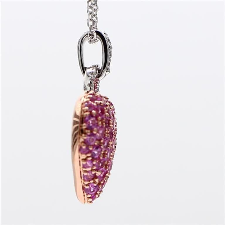 Round Cut Natural Pink Round Sapphire and White Diamond 1.62 Carat TW Rose Gold Pendant