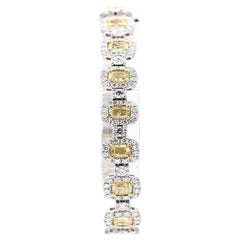 Natural Yellow Cushion and White Diamond 9.01 Carats TW Gold Bracelet