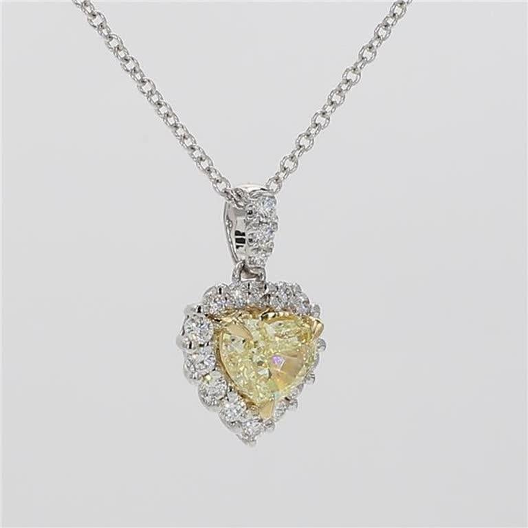 natürlicher gelber herzförmiger und weißer Diamant .90 Karat TW Gold Tropfenanhänger 1