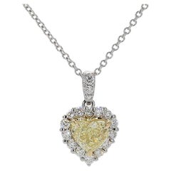 natürlicher gelber herzförmiger und weißer Diamant .90 Karat TW Gold Tropfenanhänger